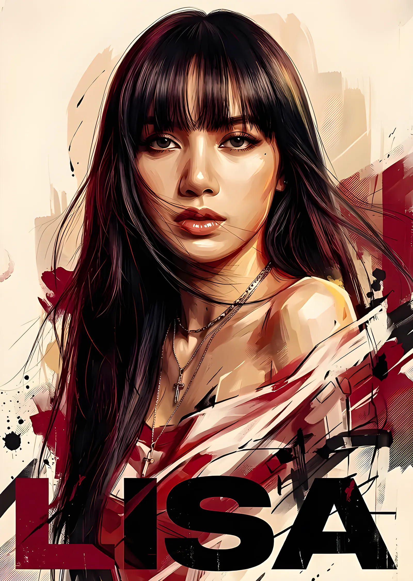 Lisa: Kırmızı Fırça Vuruşları metal tablo