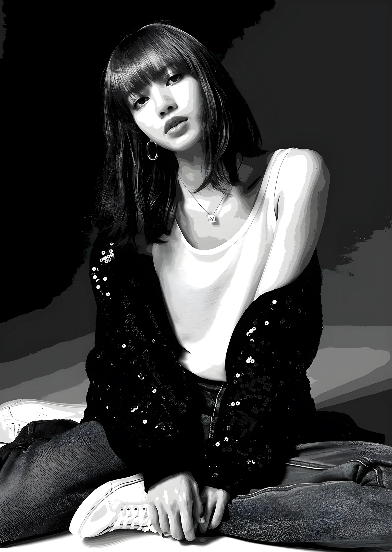 Lisa: Monokrom Zemin Oturuşu metal tablo