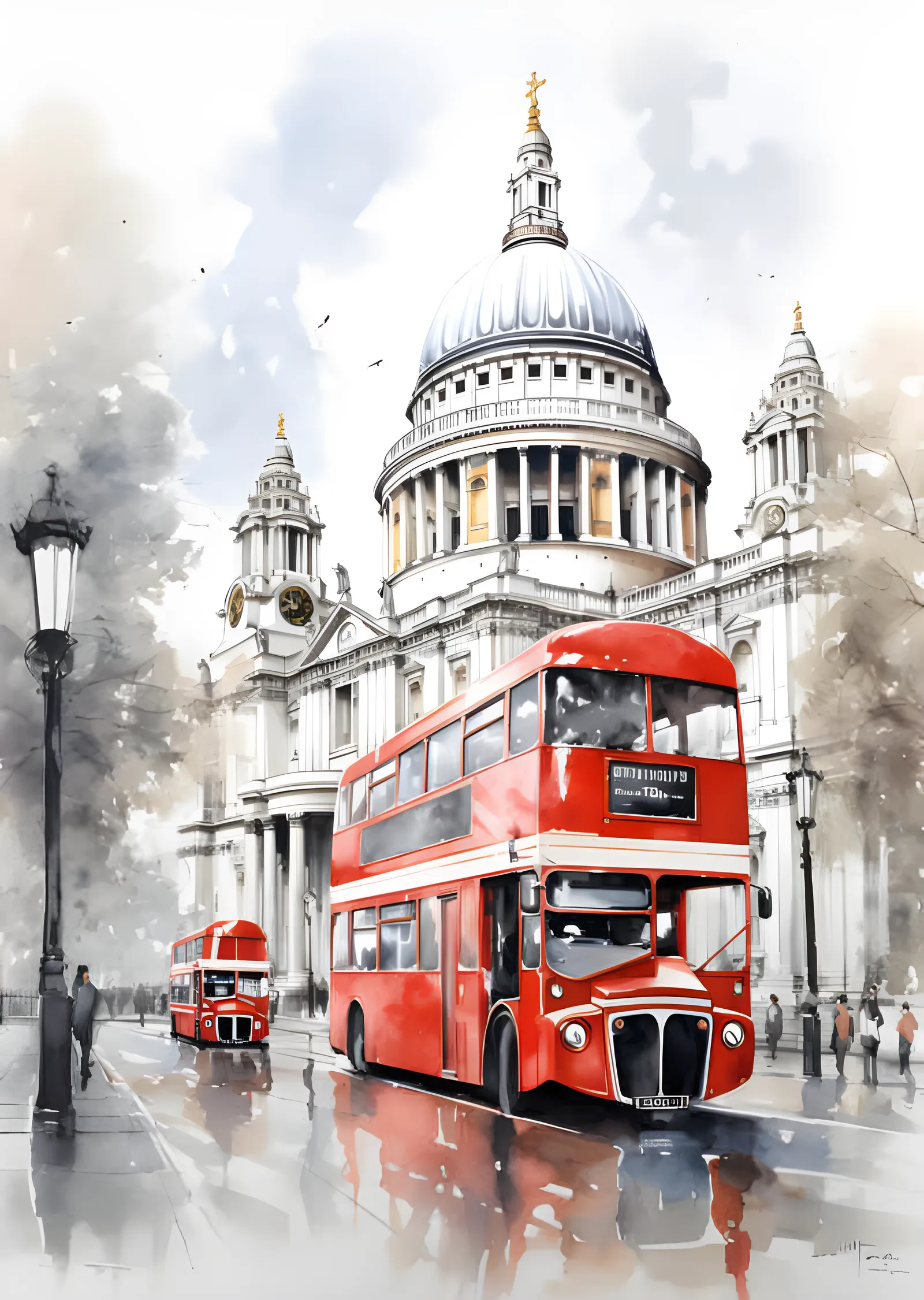 St Paul's Katedrali ve Çift Katlı Otobüs metal tablo