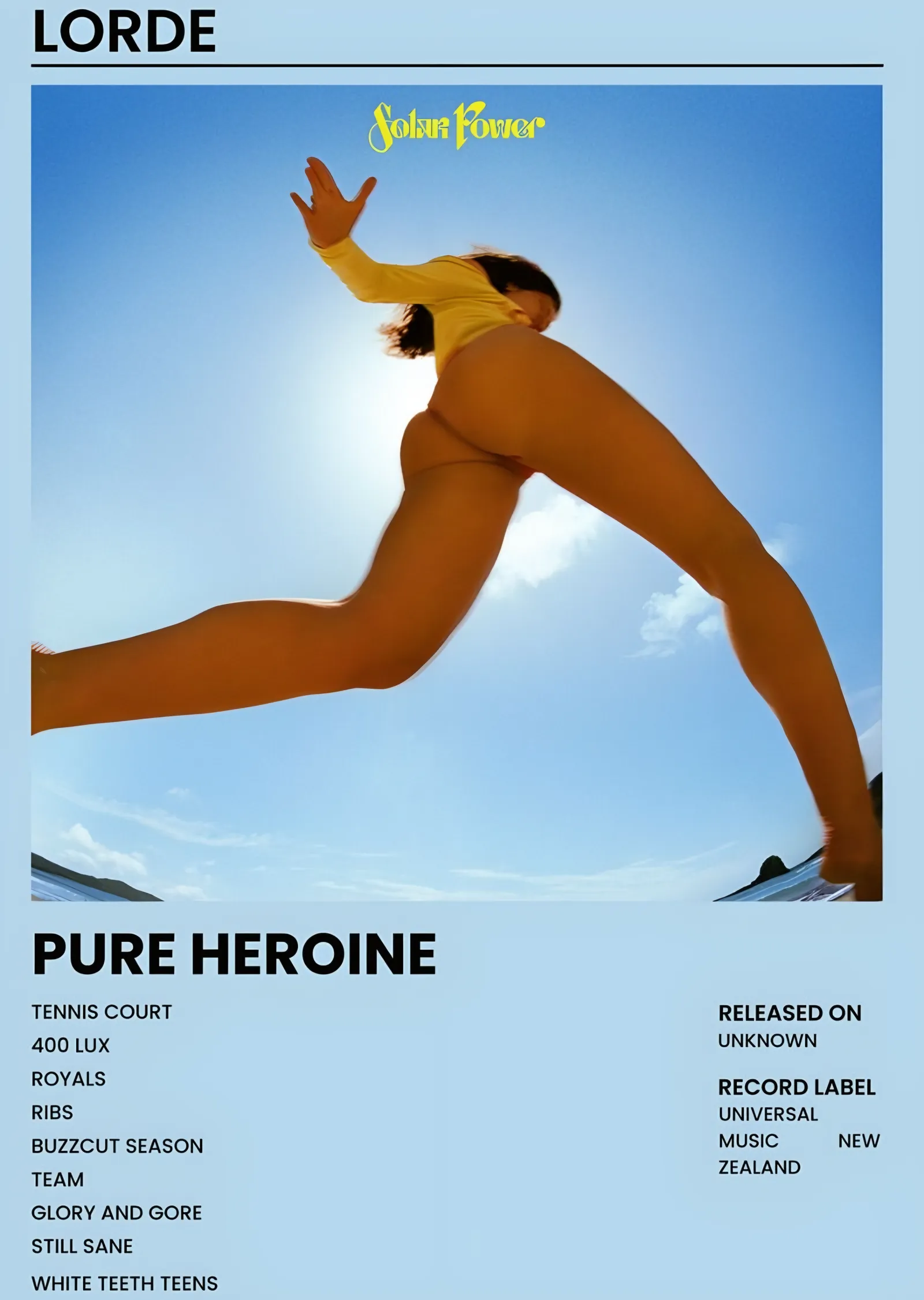 Lorde - Pure Heroine metal tablo