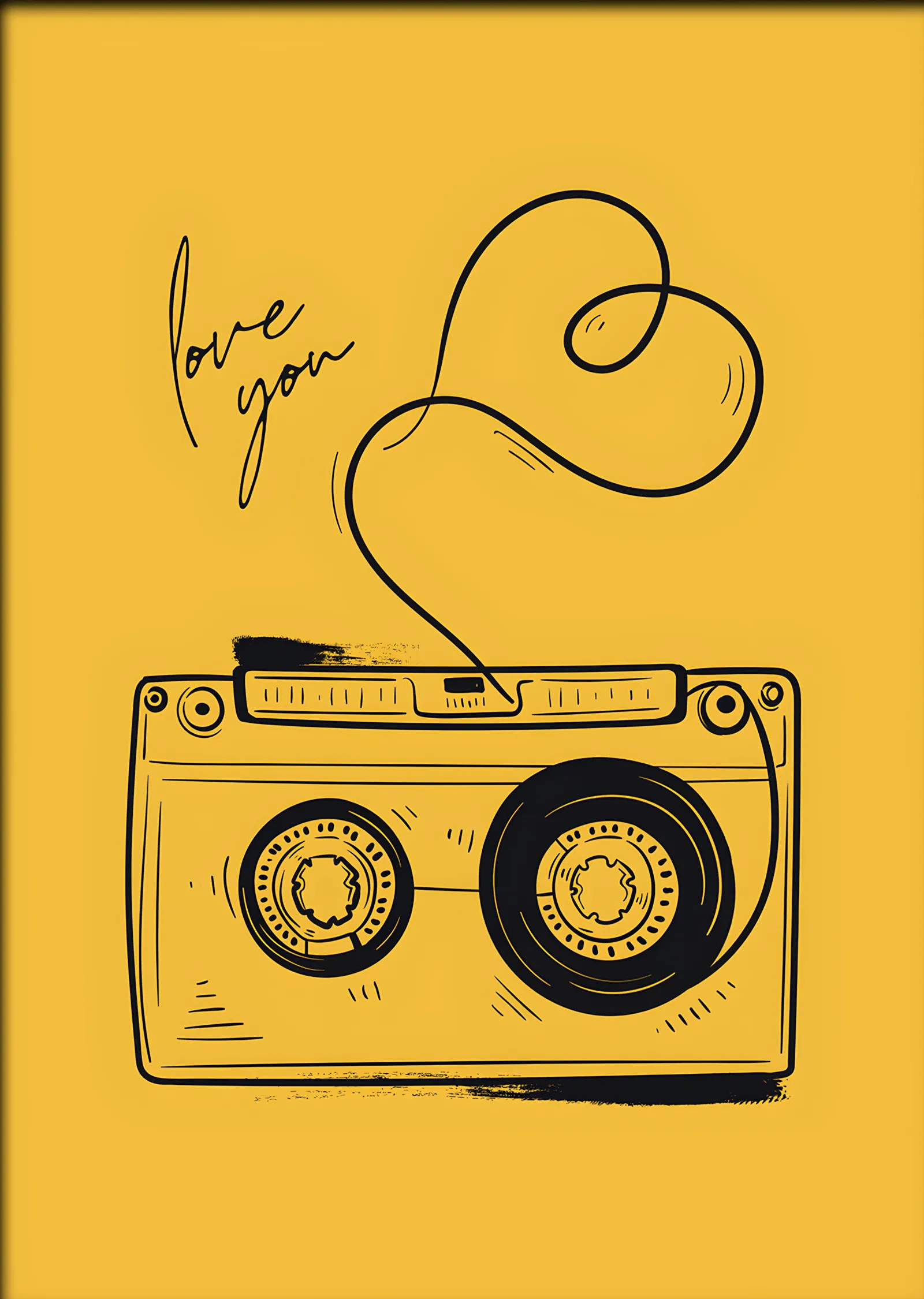 Love You Kaset Çizimi metal tablo