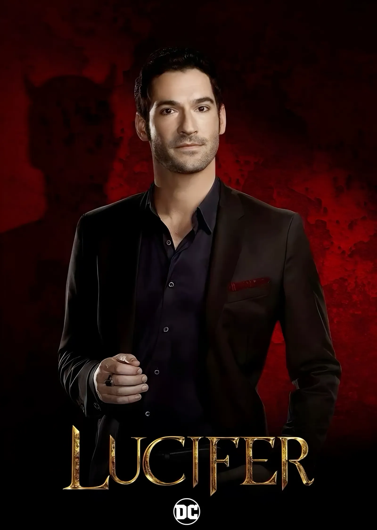 Lucifer: Kırmızı Zeminde Takım Elbise metal tablo