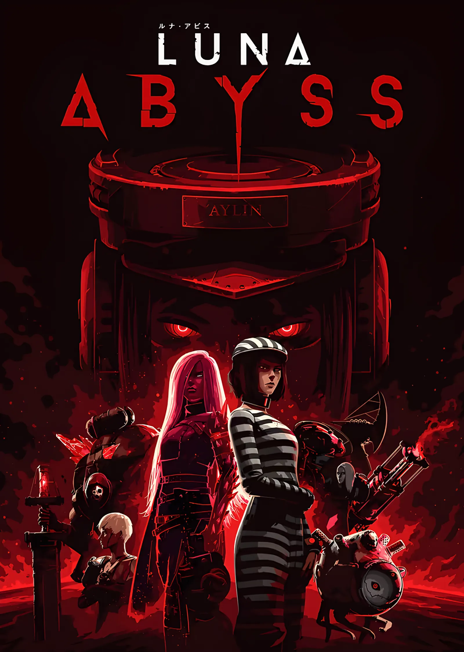 Luna Abyss: Kızıl Zeminde Dev Kafa ve Kadro metal tablo