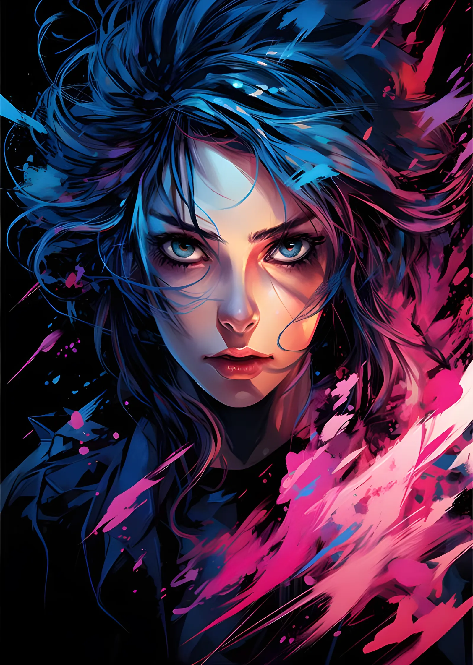 Vampir Kadın - Neon Fırça Sıçraması metal tablo