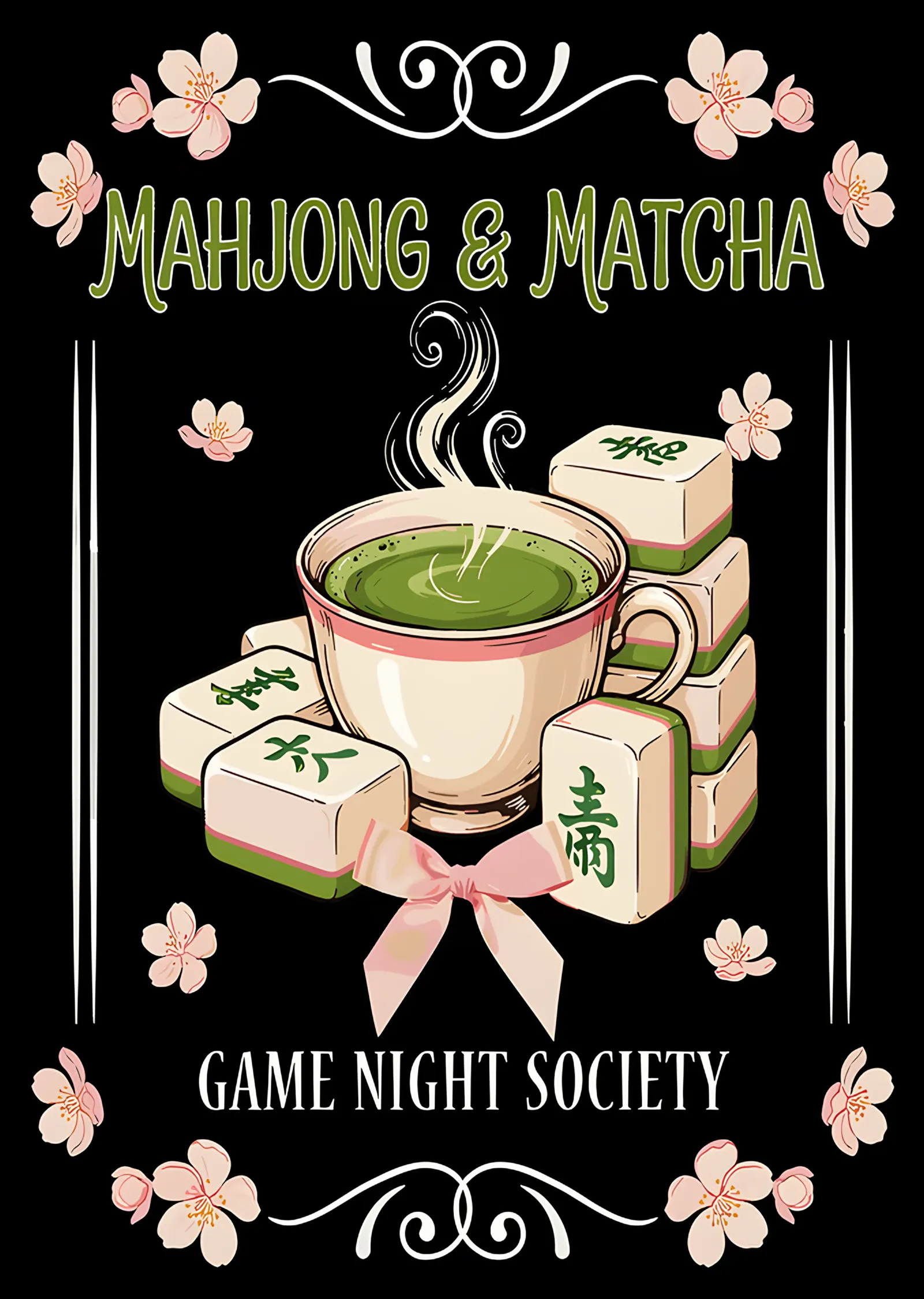 Mahjong ve Matcha: Oyun Gecesi Afişi metal tablo