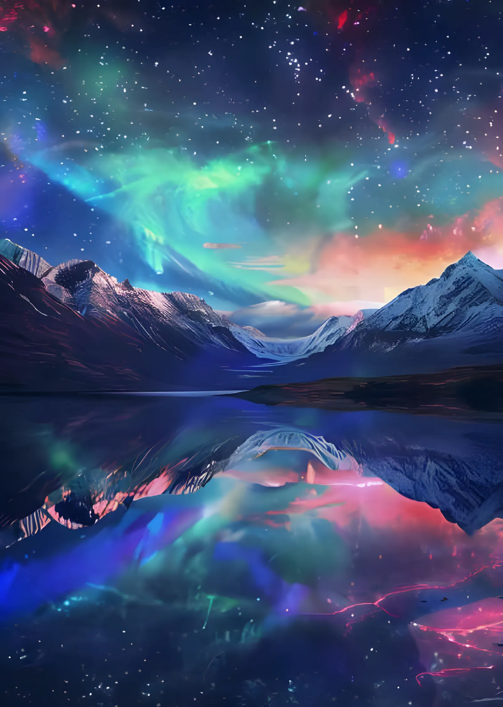 Aurora Borealis - Dağ Gölünde Yansıma metal tablo