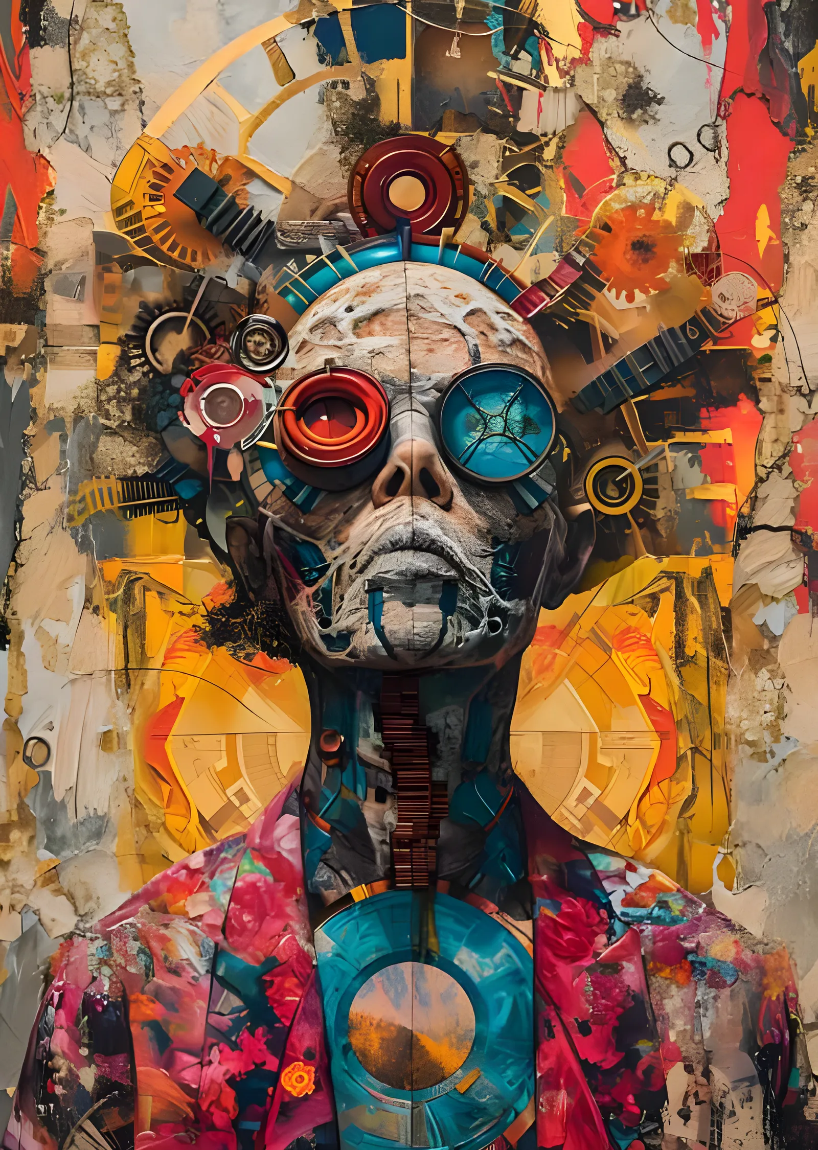 Dişli Kafalı Adam - Steampunk Sokak Kolajı metal tablo