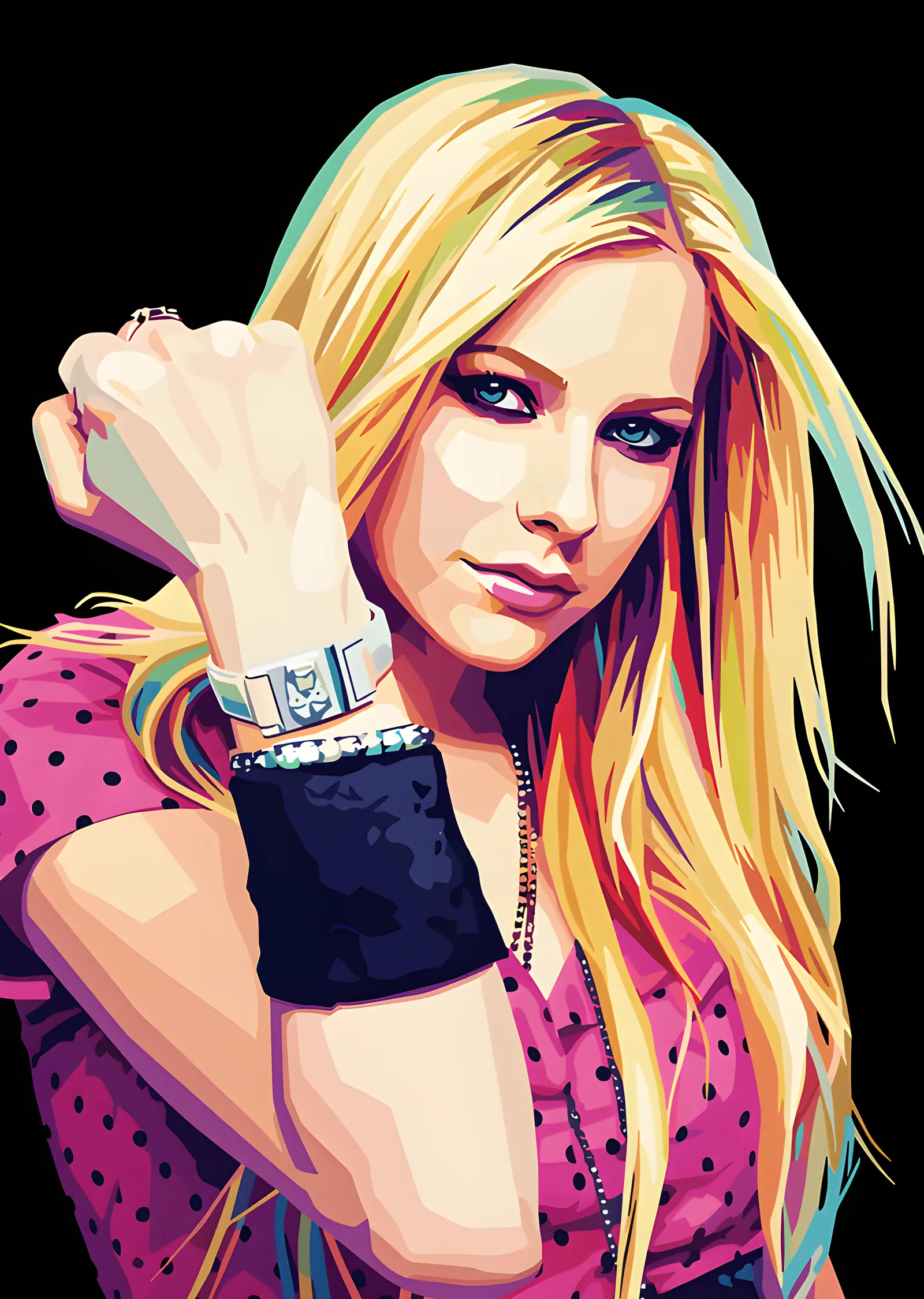 Avril Lavigne - Pembe Zeminde Pop Art Portre metal tablo