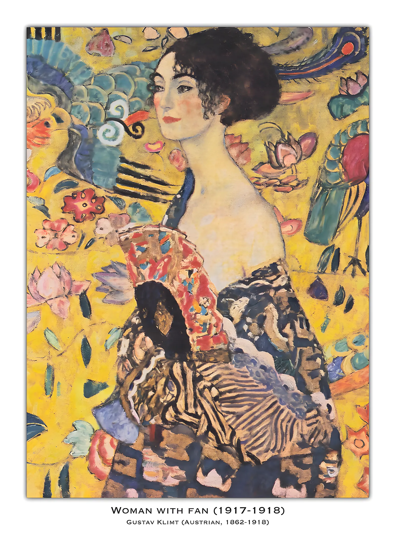 Gustav Klimt - Yelpazeli Kadın metal tablo