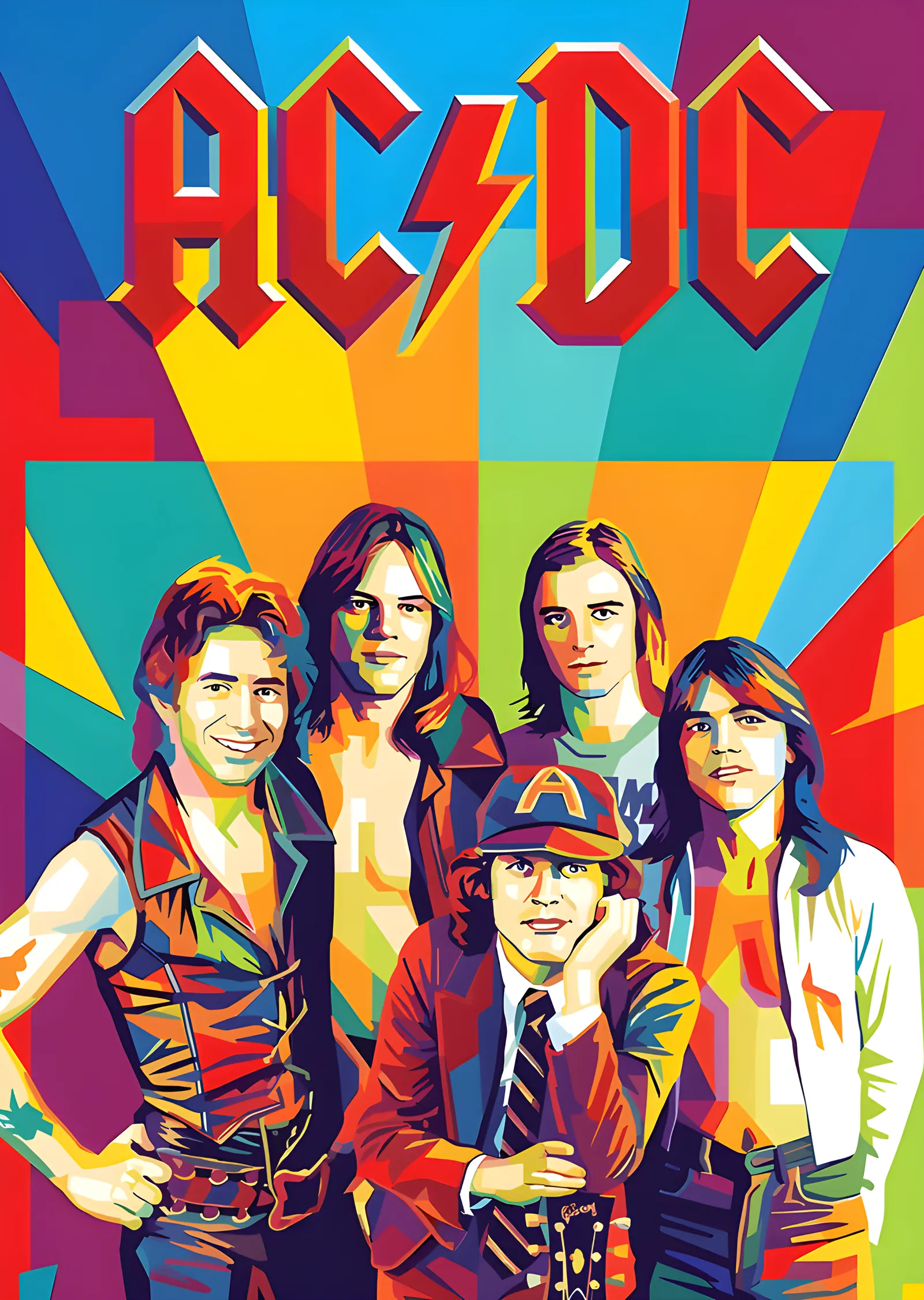 AC/DC - Renk Bloklu Grup Portresi metal tablo