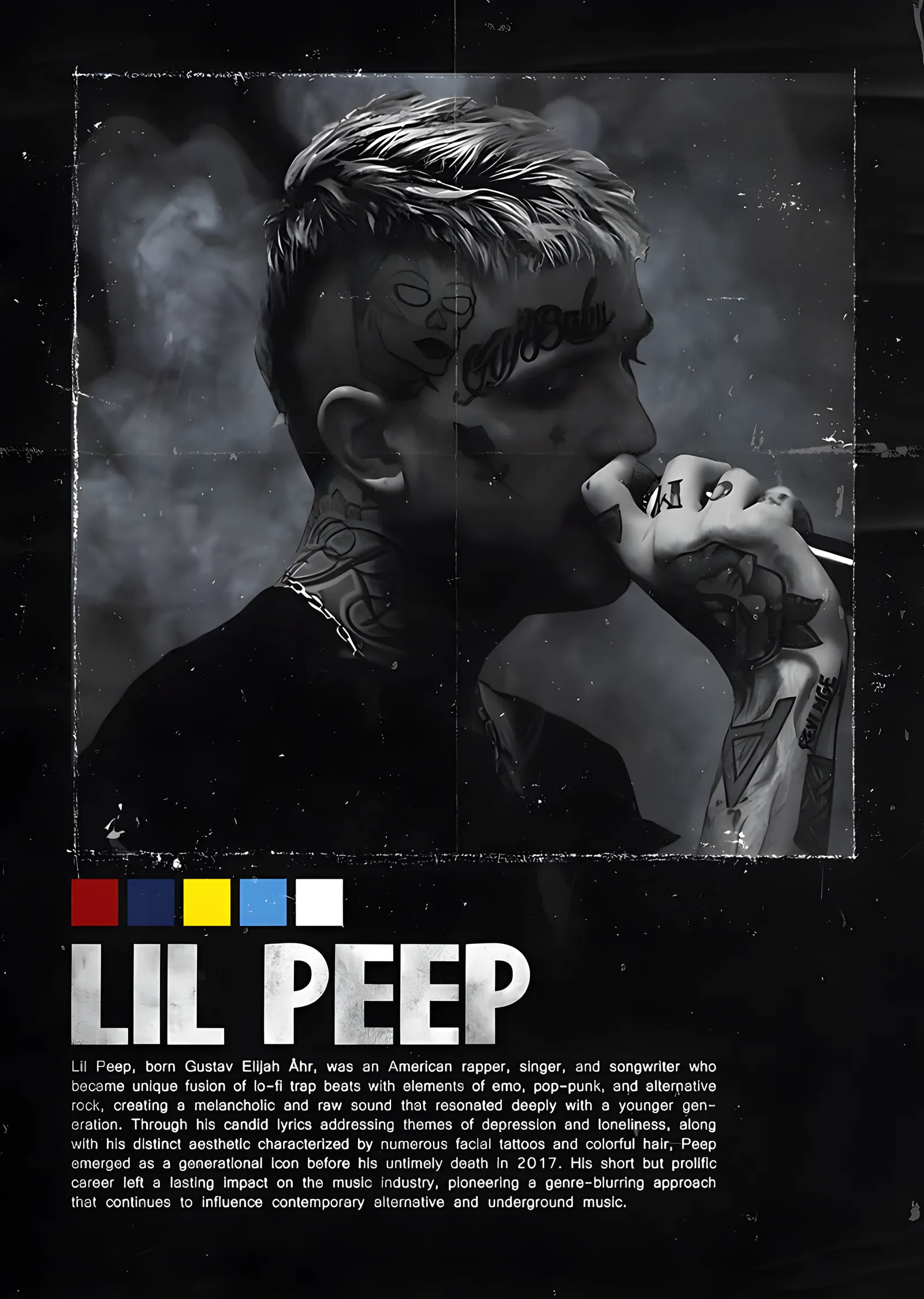 Lil Peep - Siyah Beyaz Künye Portre metal tablo