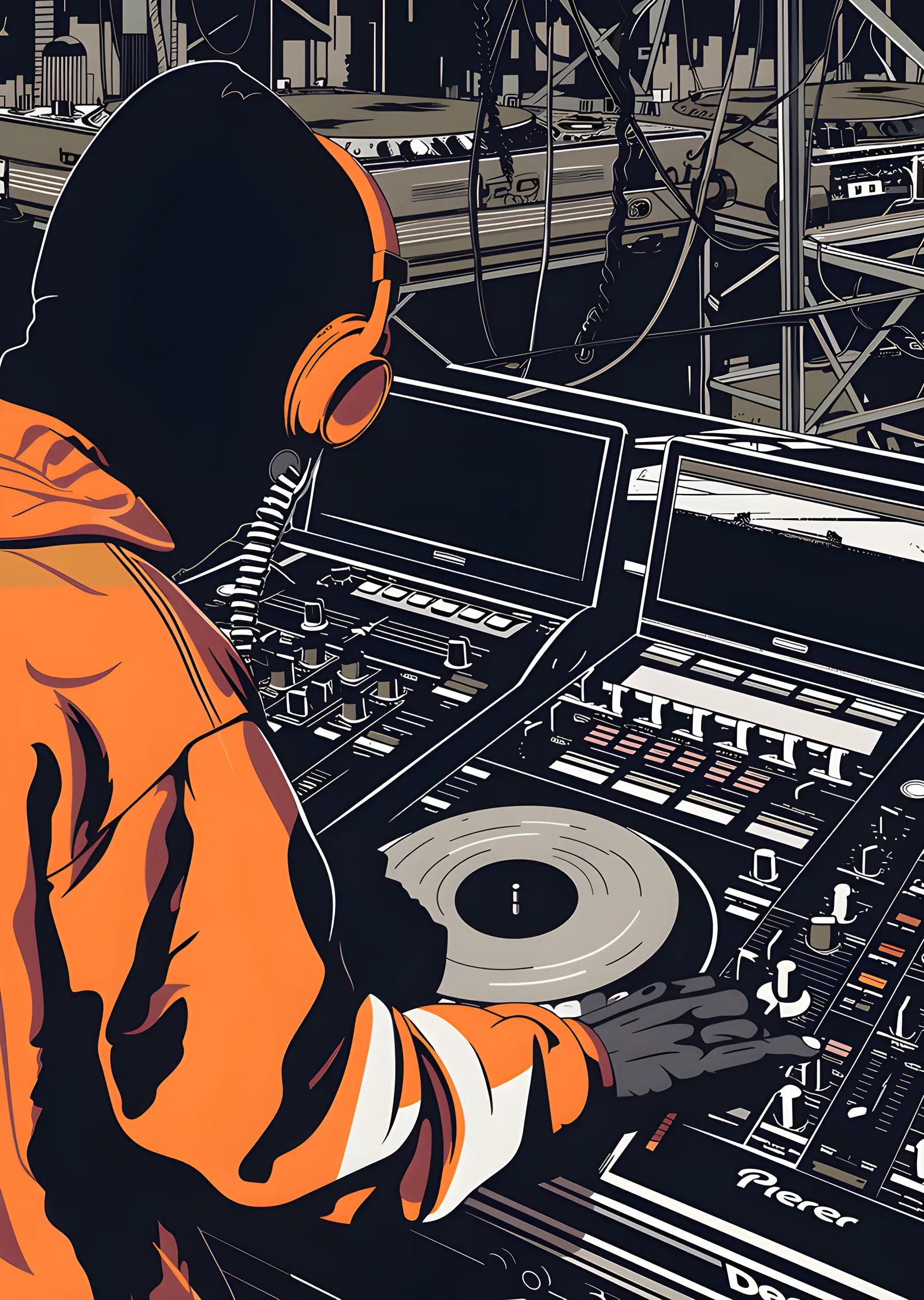 Turuncu Kapüşonlu DJ metal tablo