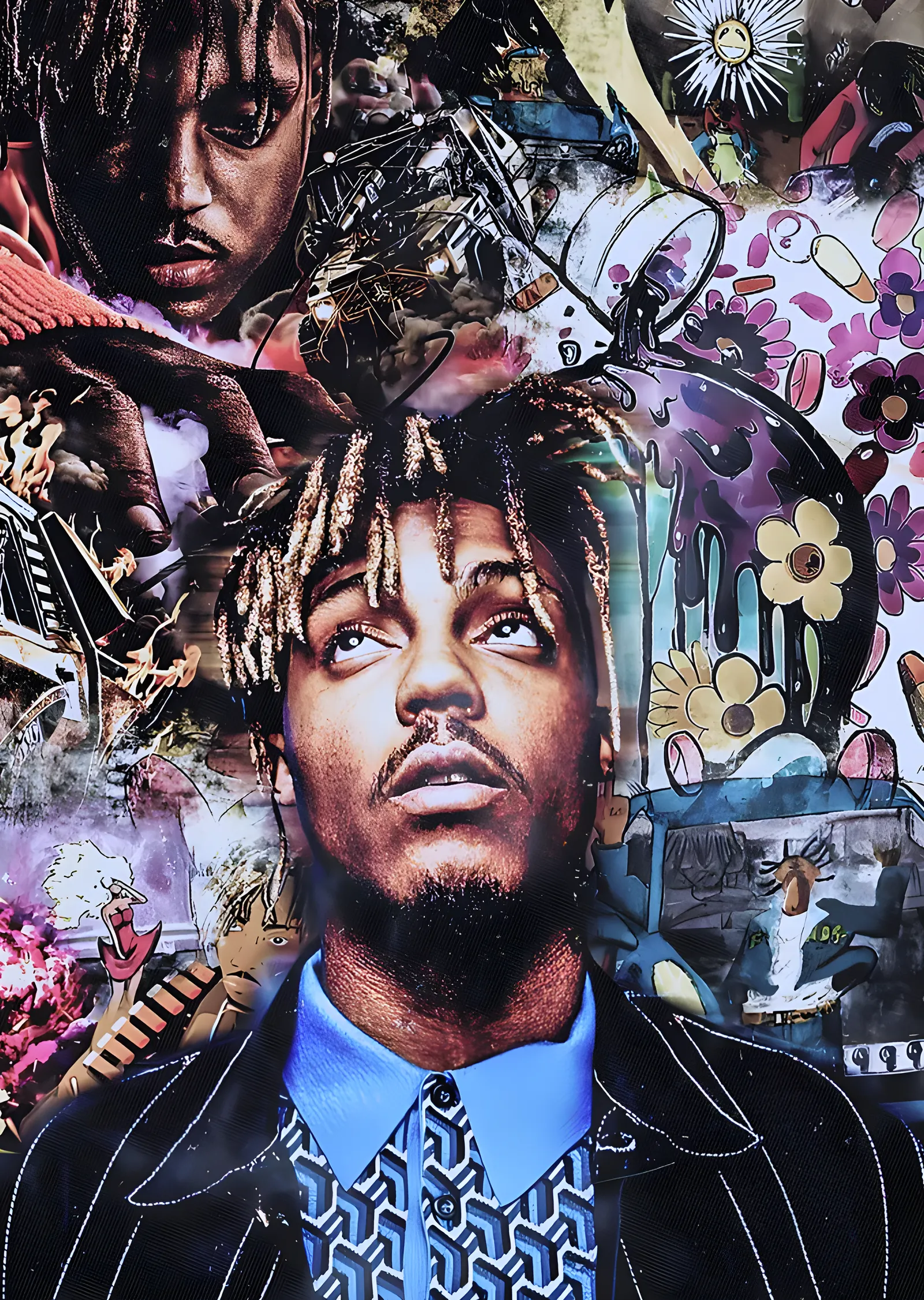 Juice WRLD - Çiçekli Kolaj Portre metal tablo