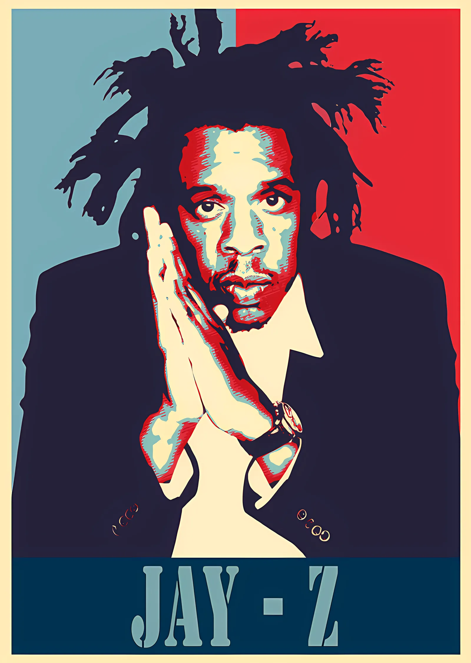 Jay-Z - Kırmızı Mavi Poster Portre metal tablo