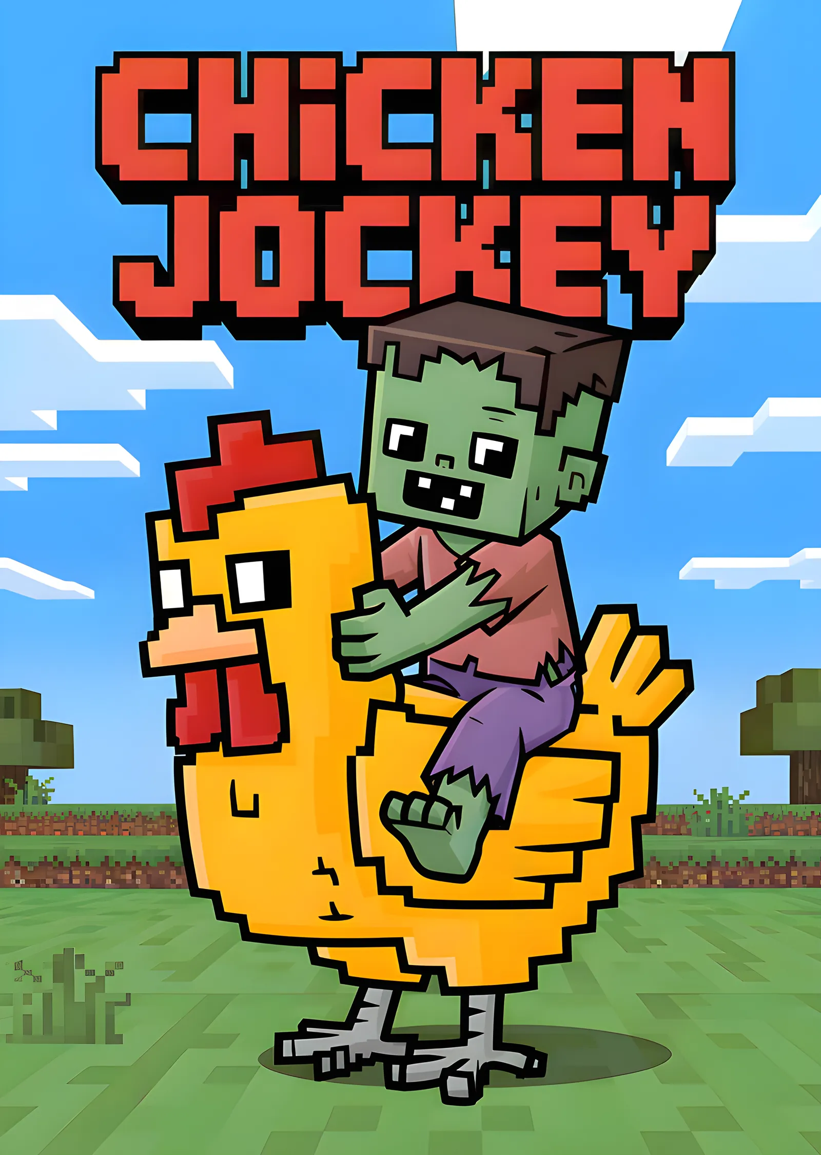 Minecraft - Chicken Jockey Çayır Sahnesi metal tablo