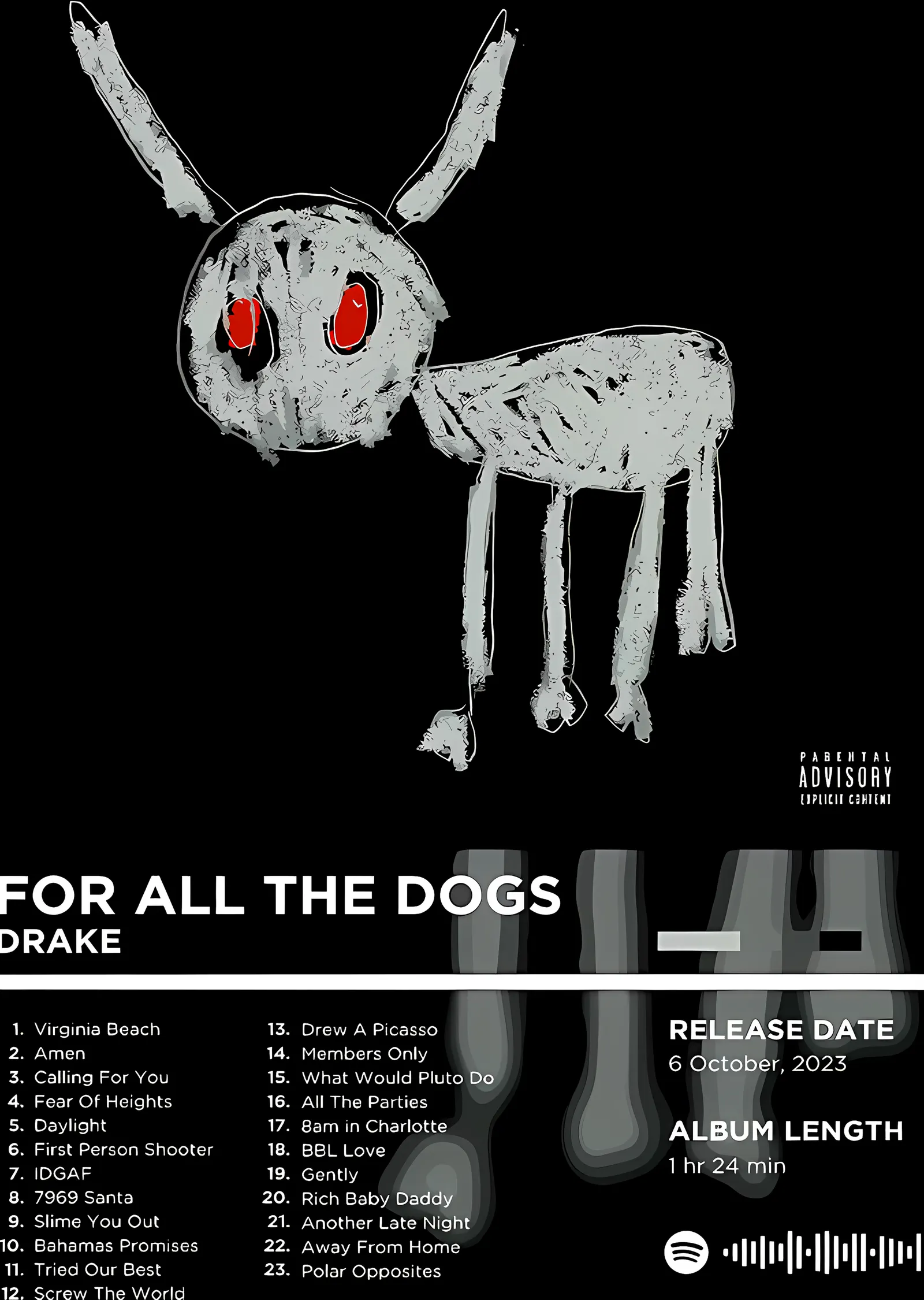 Drake - For All the Dogs metal tablo
