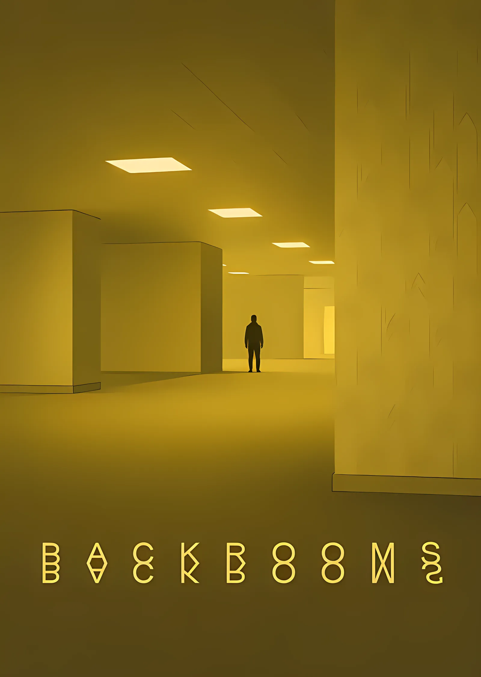Backrooms - Işıklı Salonda Yalnız Figür metal tablo