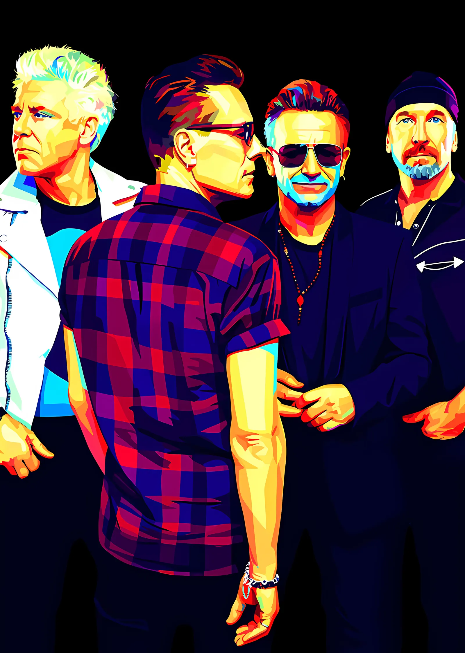 U2 - Siyah Zeminde Grup Karesi metal tablo