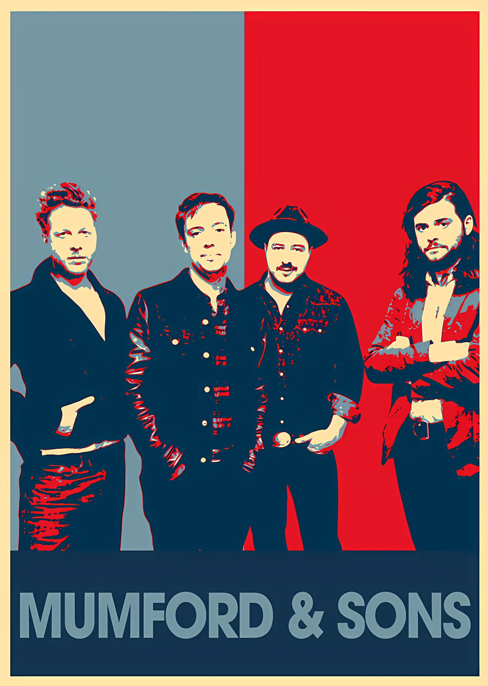 Mumford & Sons - Kırmızı Zeminde Grup Silueti metal tablo