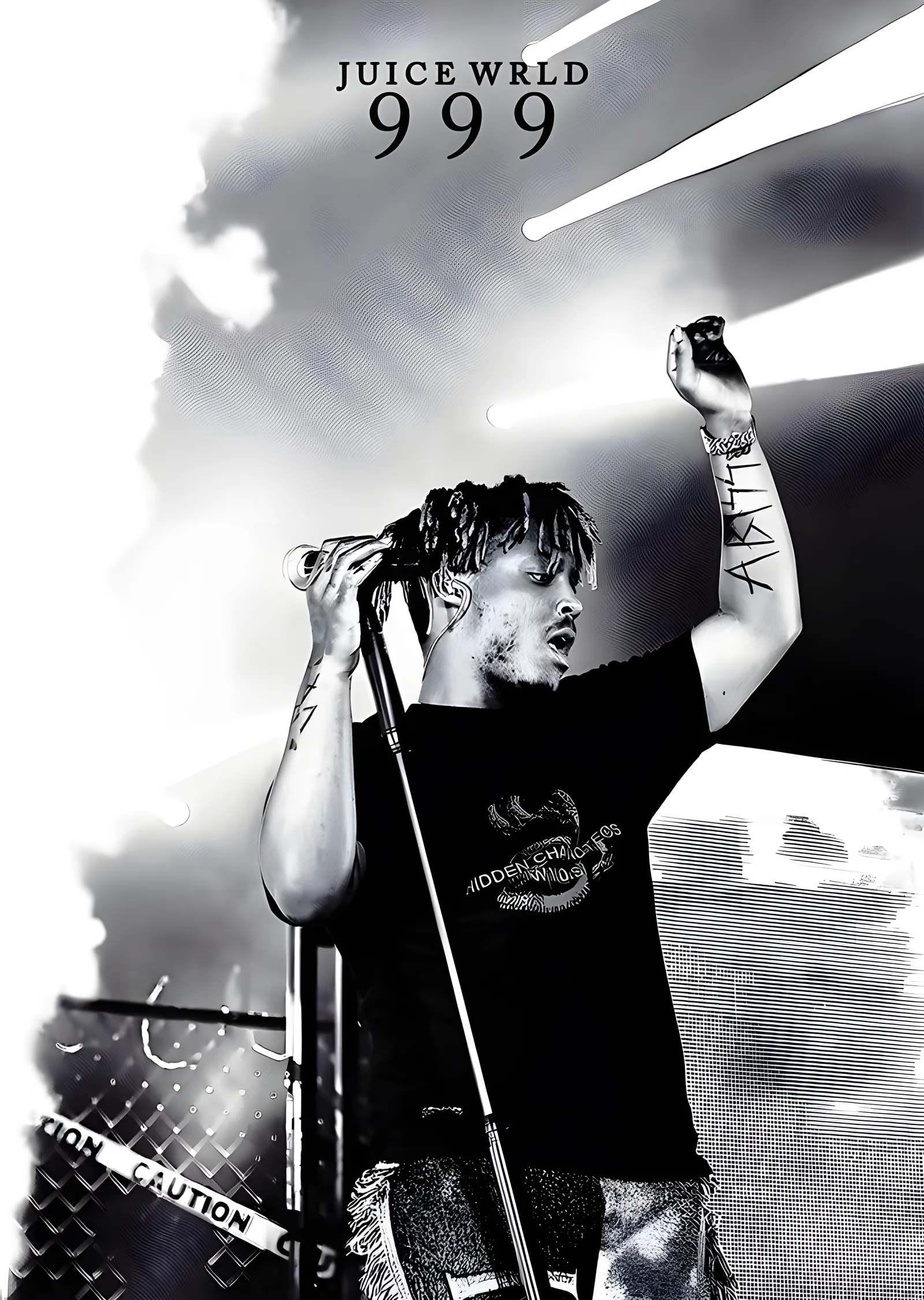 Juice WRLD - 999 Siyah Beyaz Sahne metal tablo