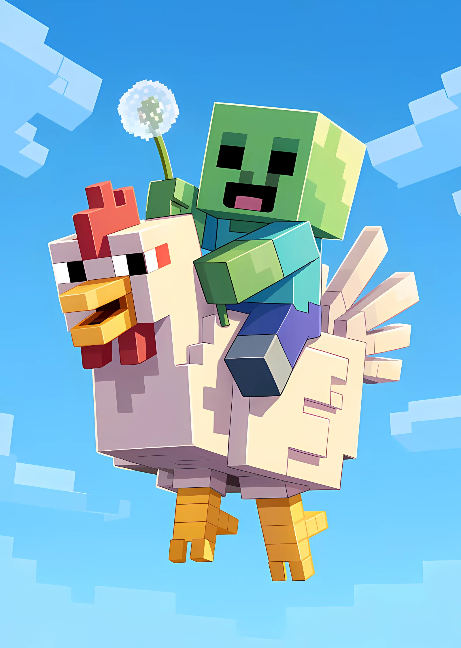 Minecraft - Uçan Tavuk ve Zombi Yavrusu metal tablo