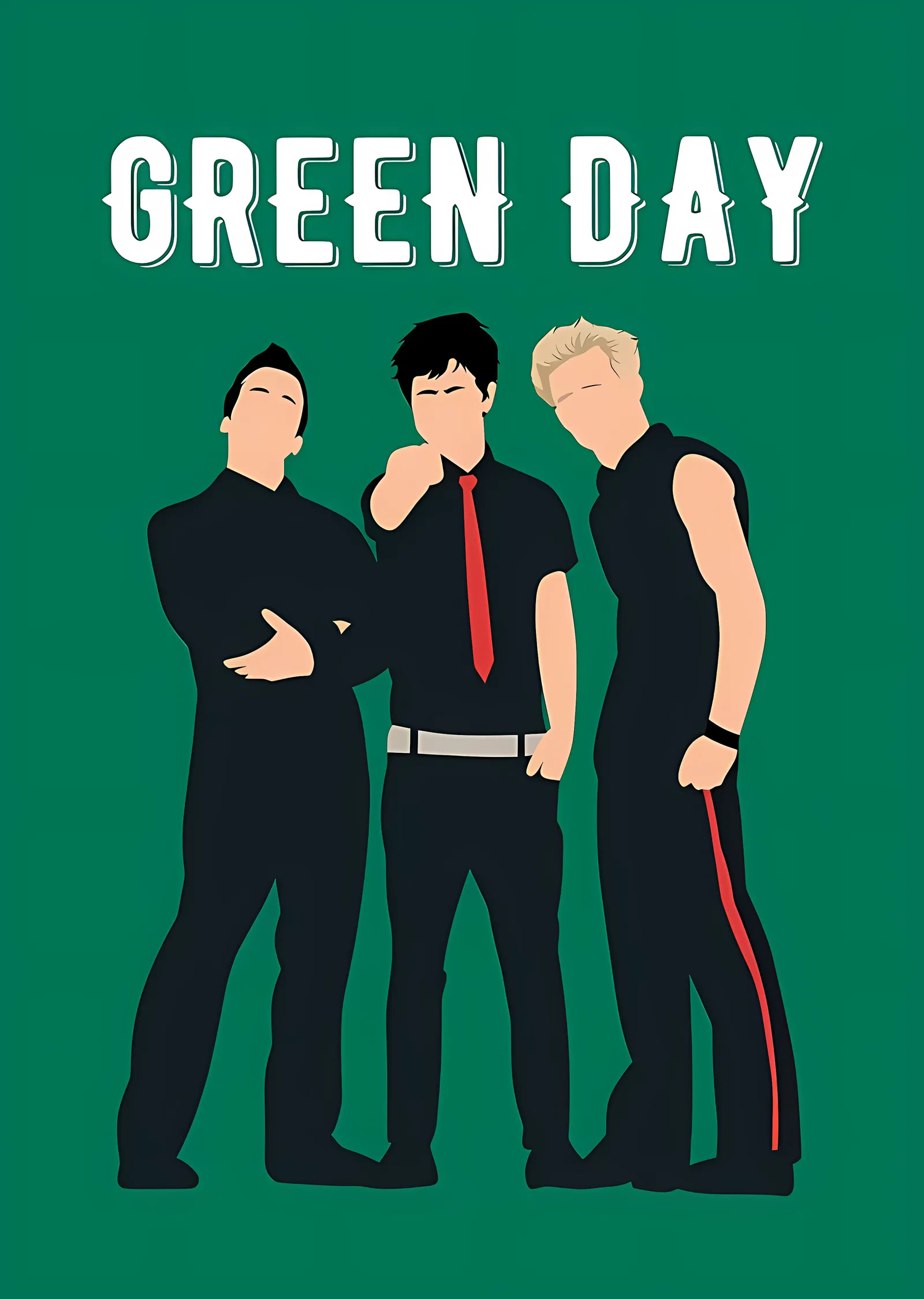 Green Day - Yeşil Zeminde Üçlü Silüet metal tablo