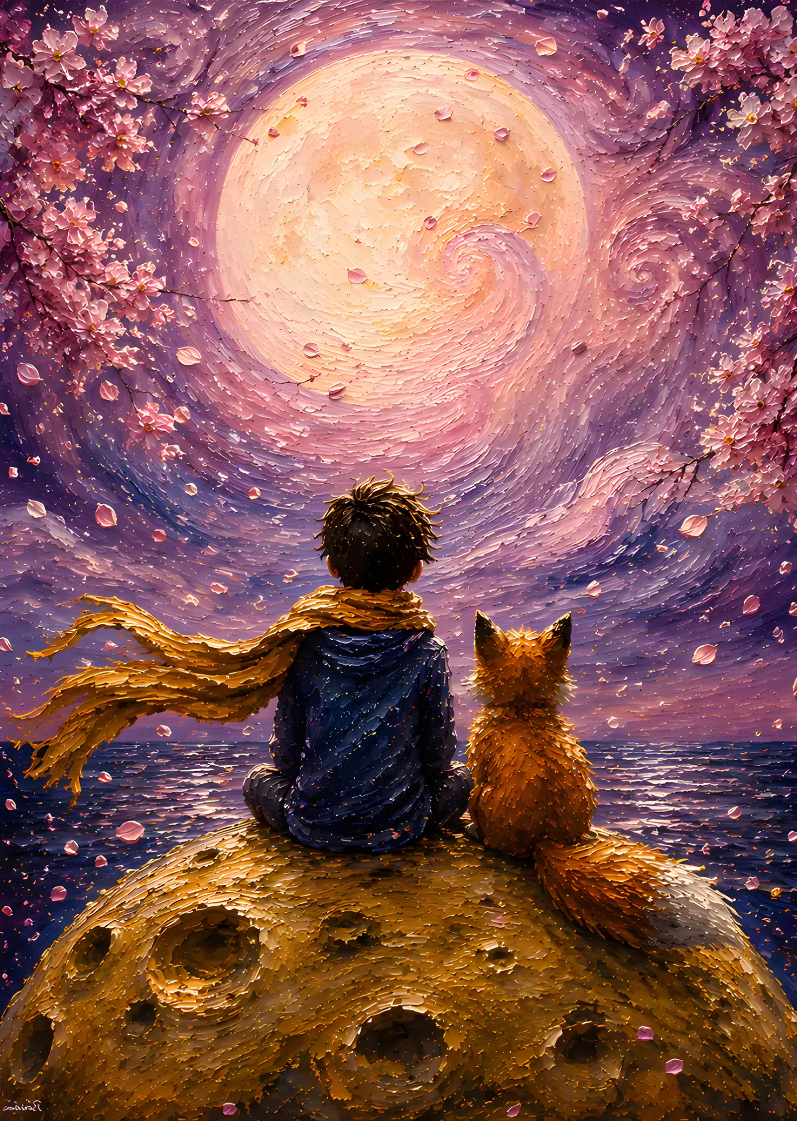 The Little Prince - Pembe Ay ve Sakura metal tablo