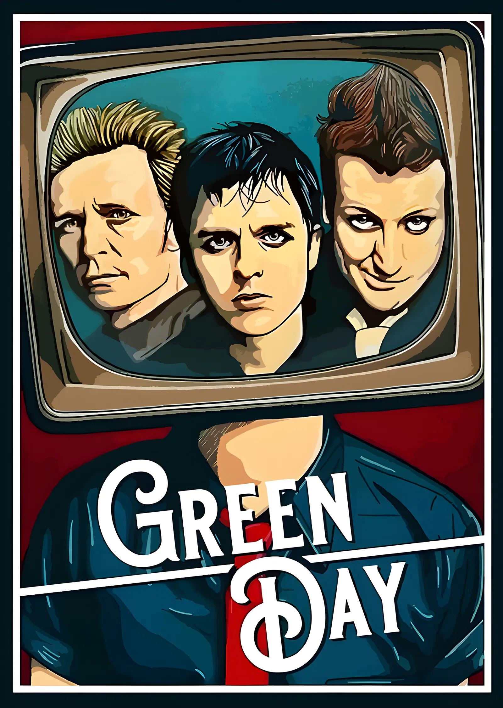 Green Day - Televizyon Ekranında Üçlü metal tablo