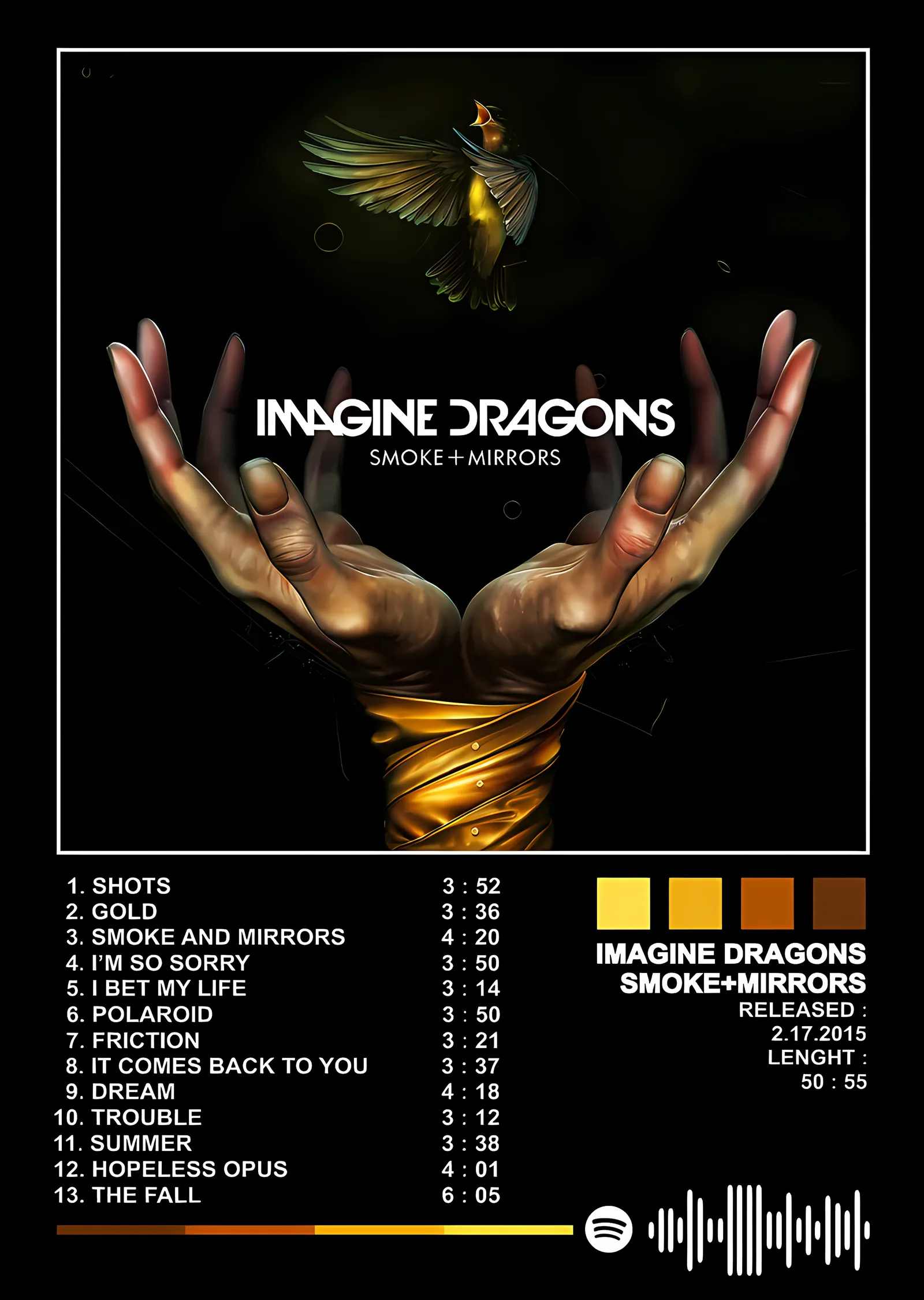 Imagine Dragons - Smoke + Mirrors Şarkı Listesi metal tablo