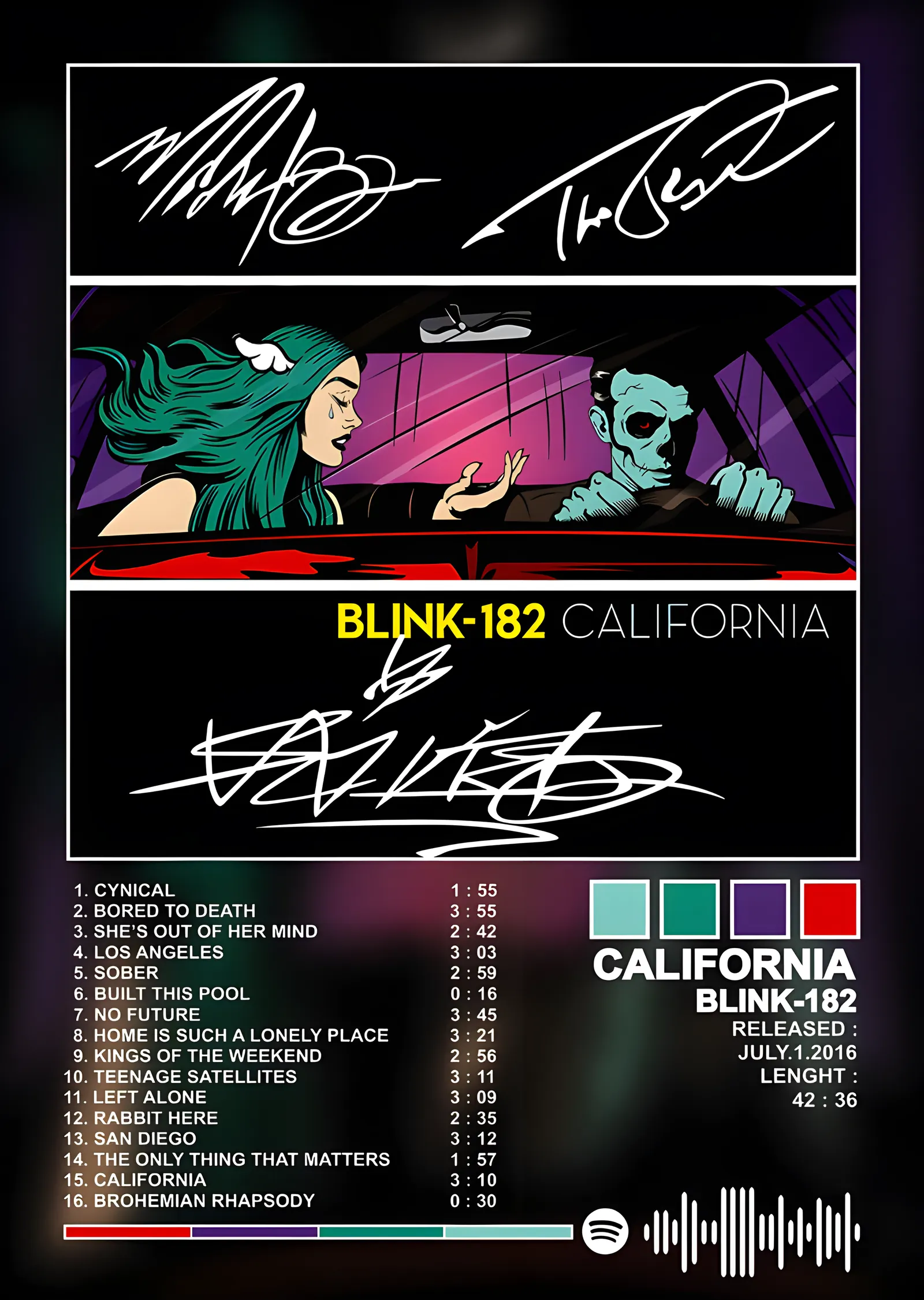 Blink-182 - California Şarkı Listesi metal tablo