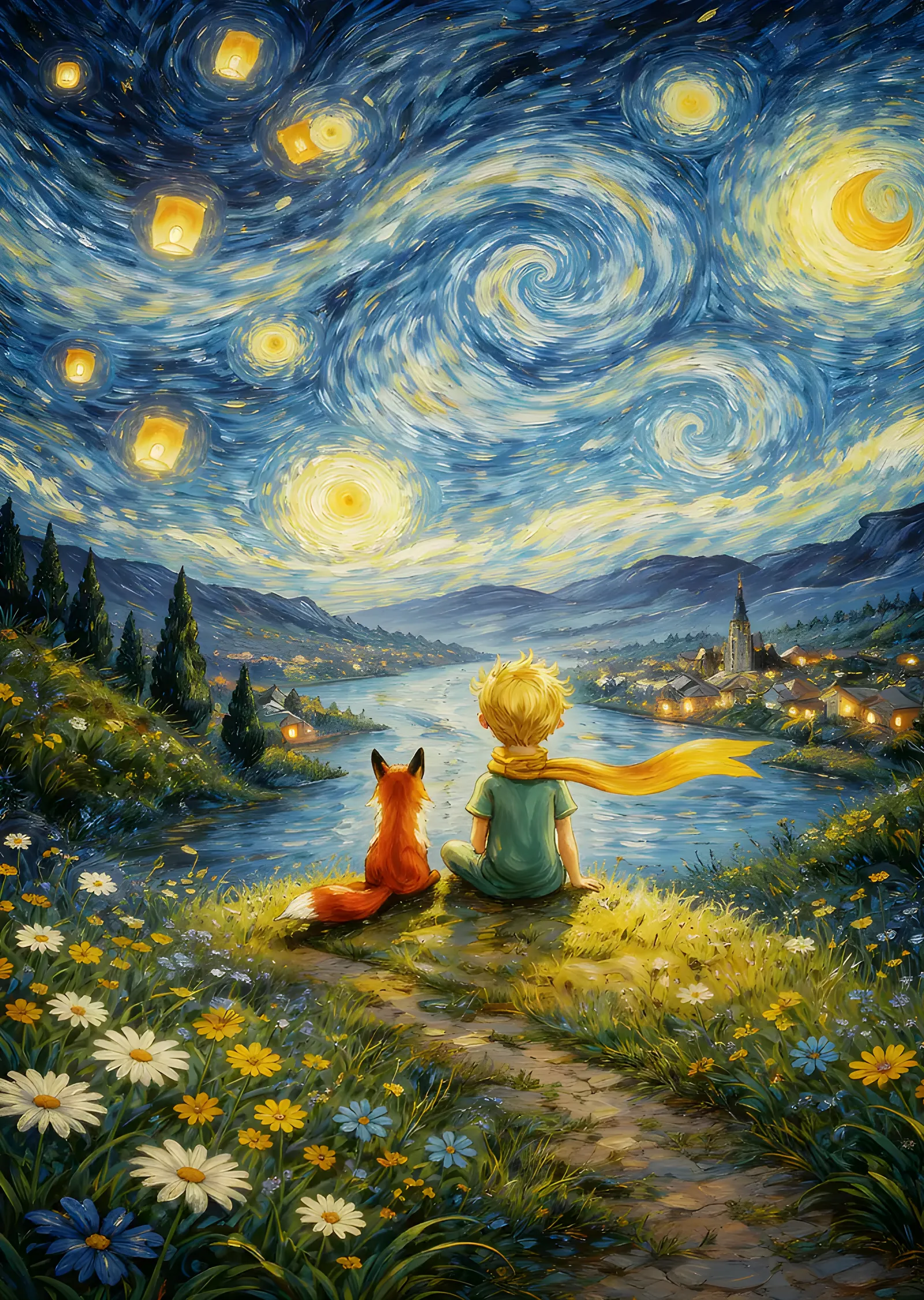 The Little Prince - Vadideki Köy Işıkları metal tablo