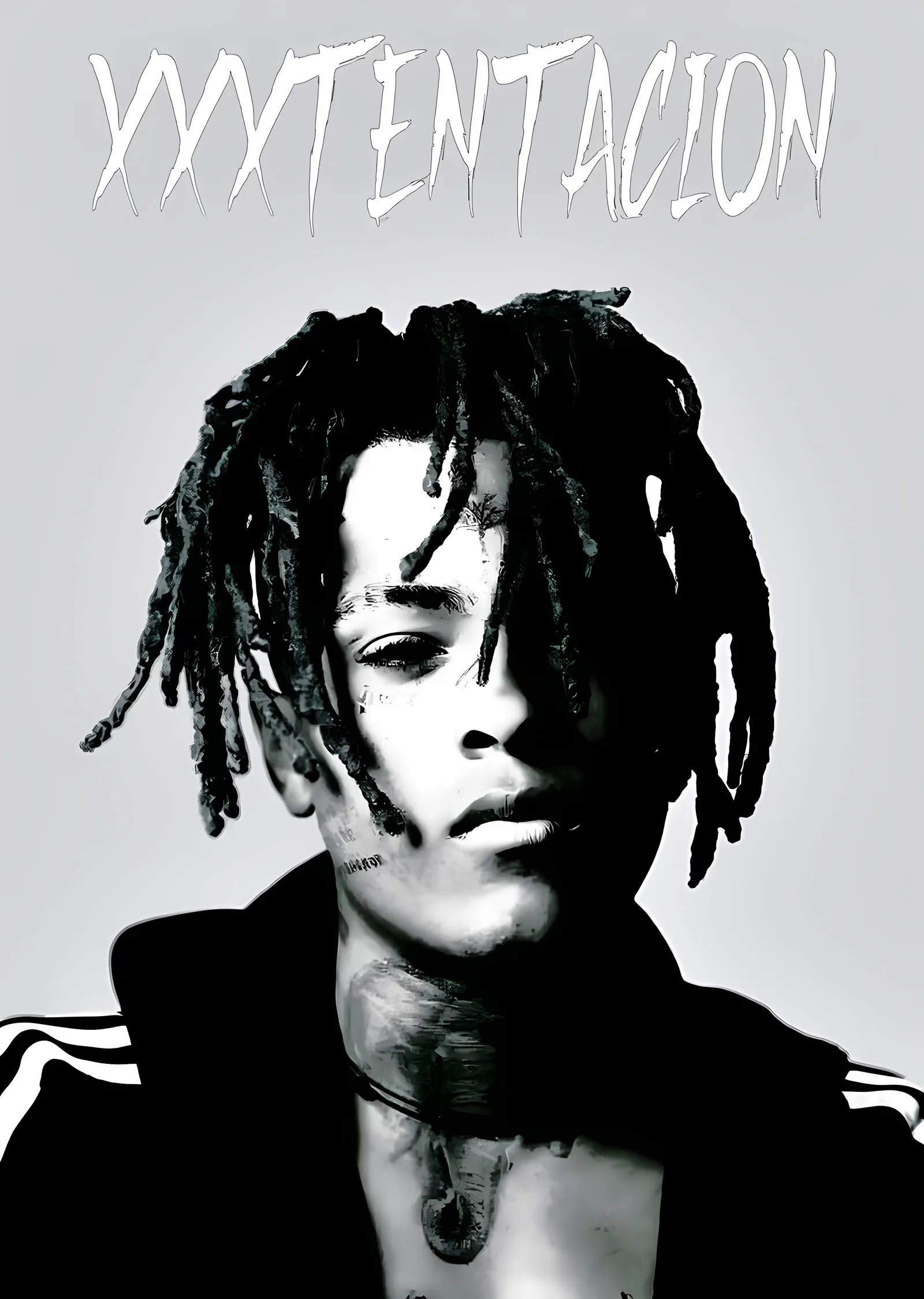 XXXTentacion - Beyaz Zeminde Siyah Beyaz Portre metal tablo