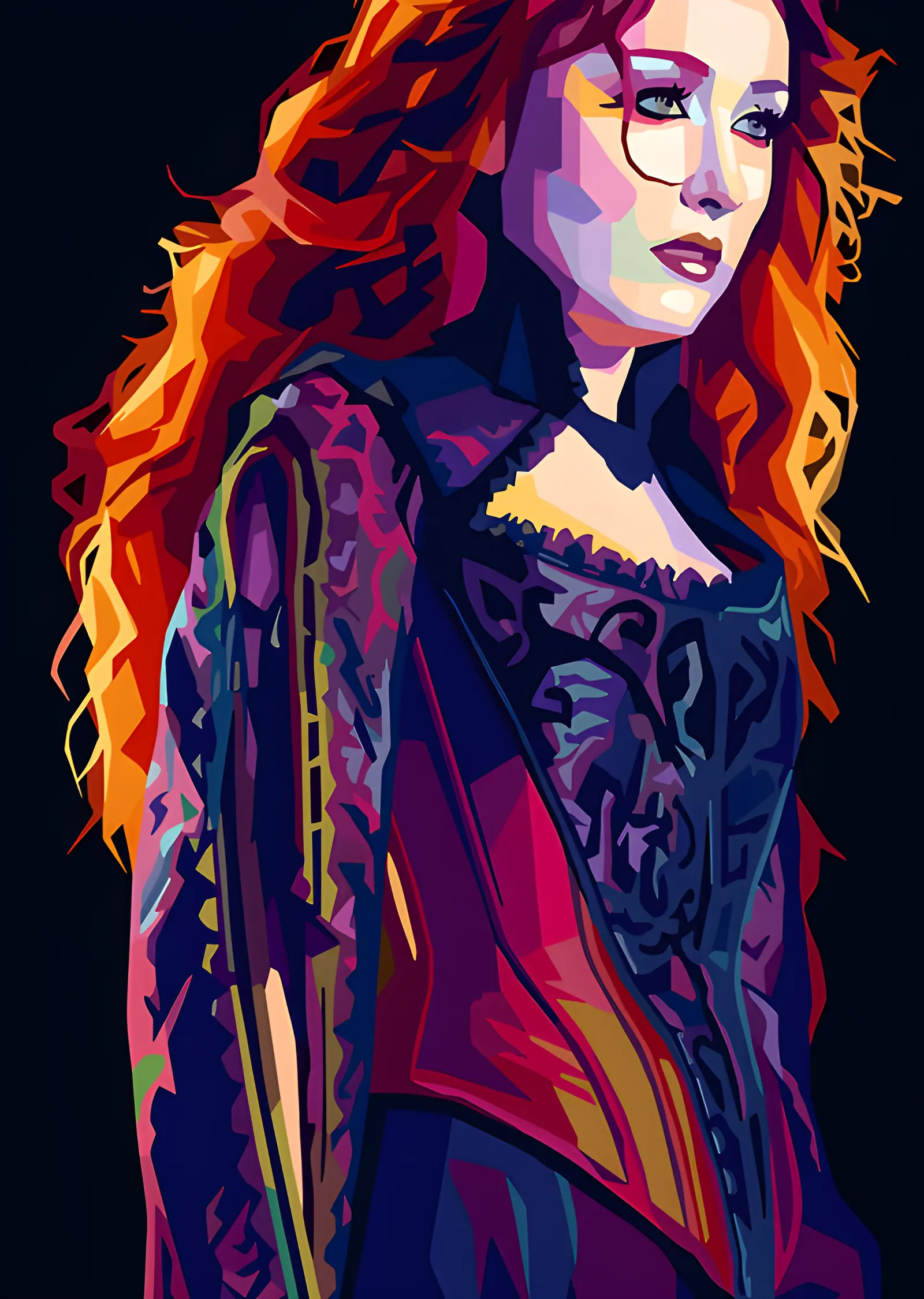 Kızıl Saçlı Kadın - Renkli Pop Art metal tablo
