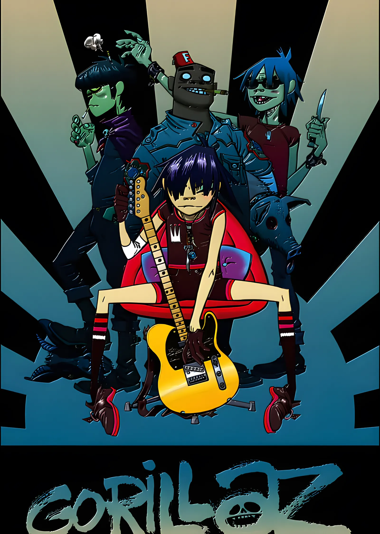 Gorillaz - Noodle ve Sarı Gitar metal tablo