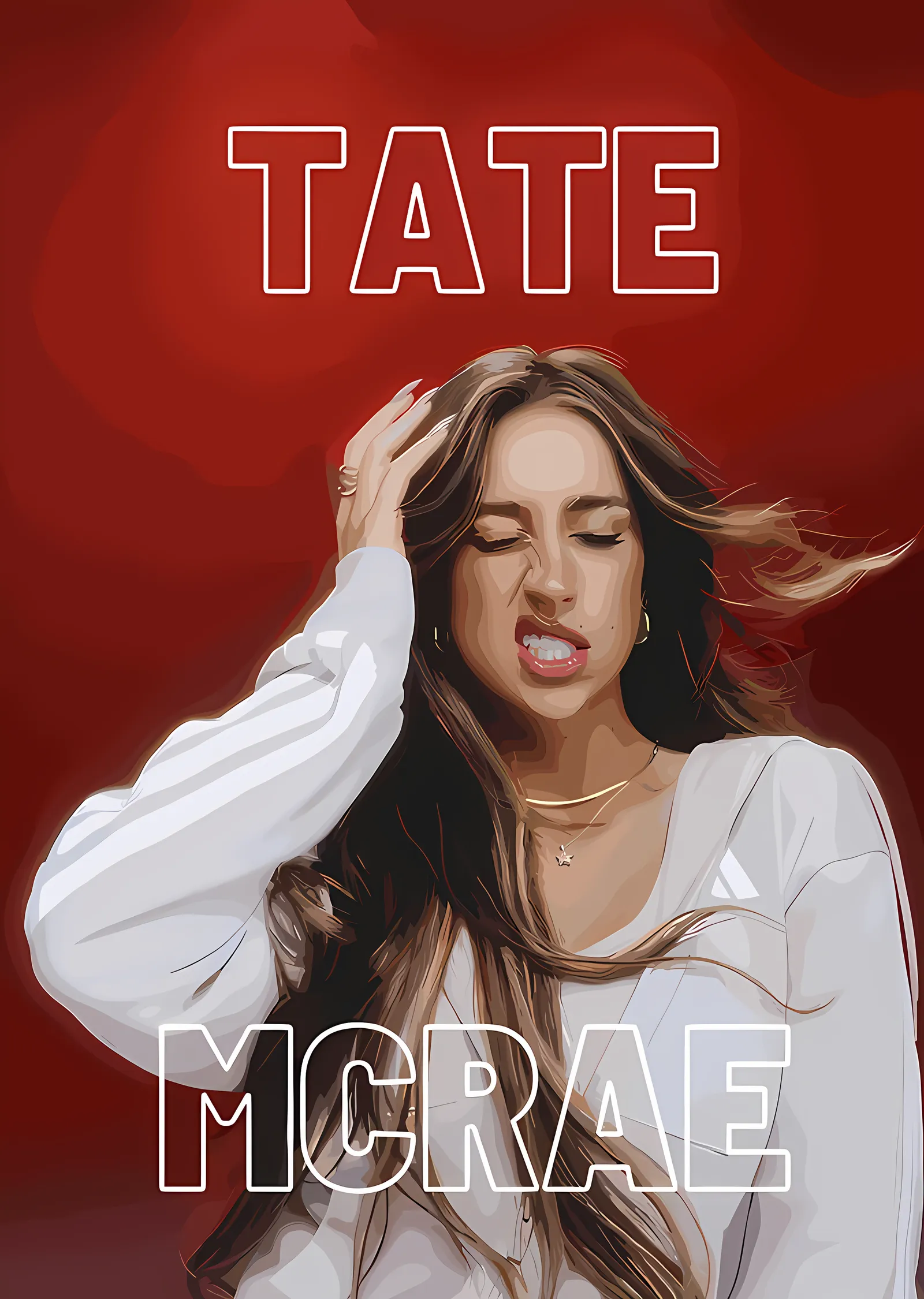 Tate McRae - Kırmızı Zeminde Portre metal tablo