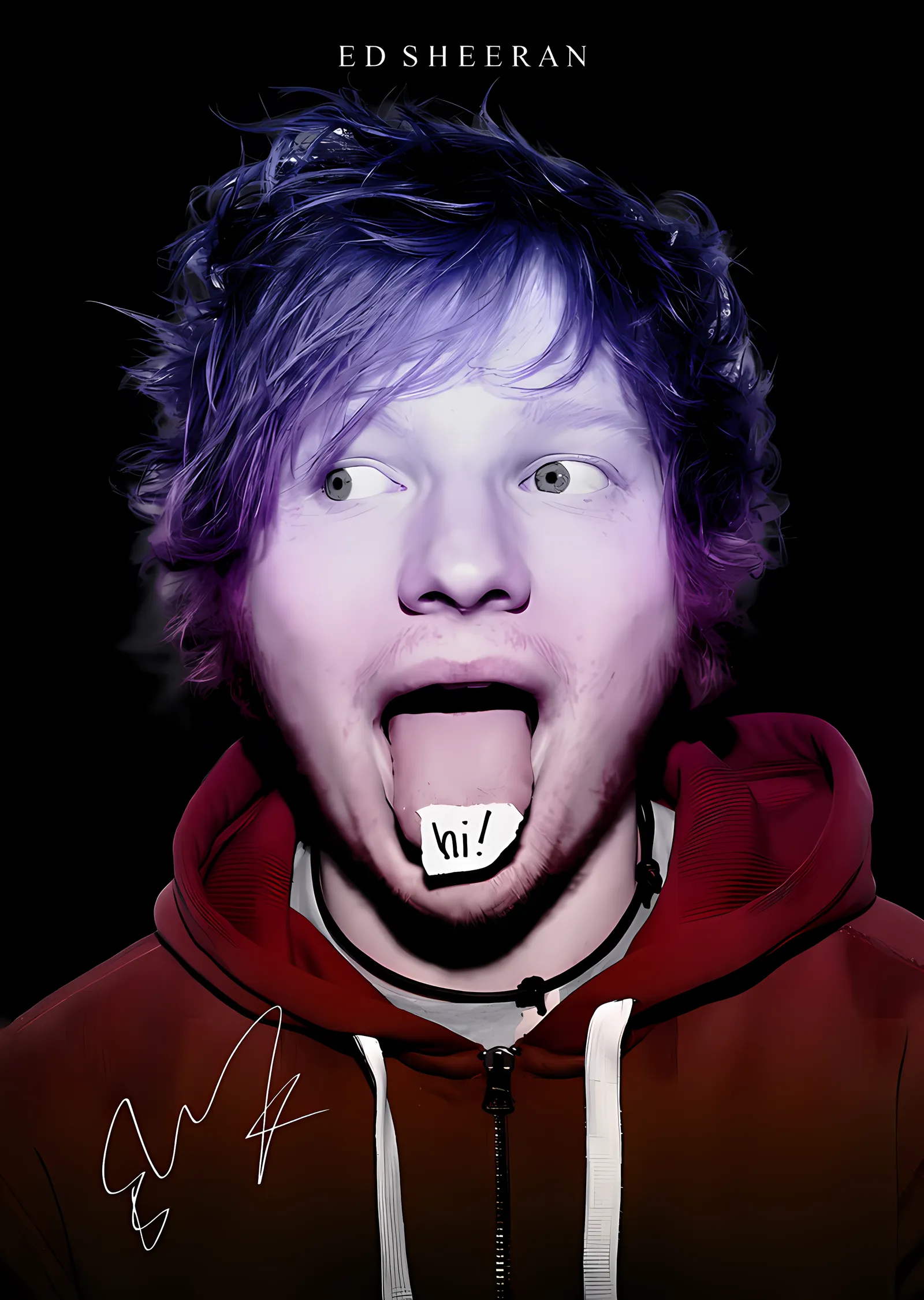 Ed Sheeran - Mor Işıkta Esprili Portre metal tablo