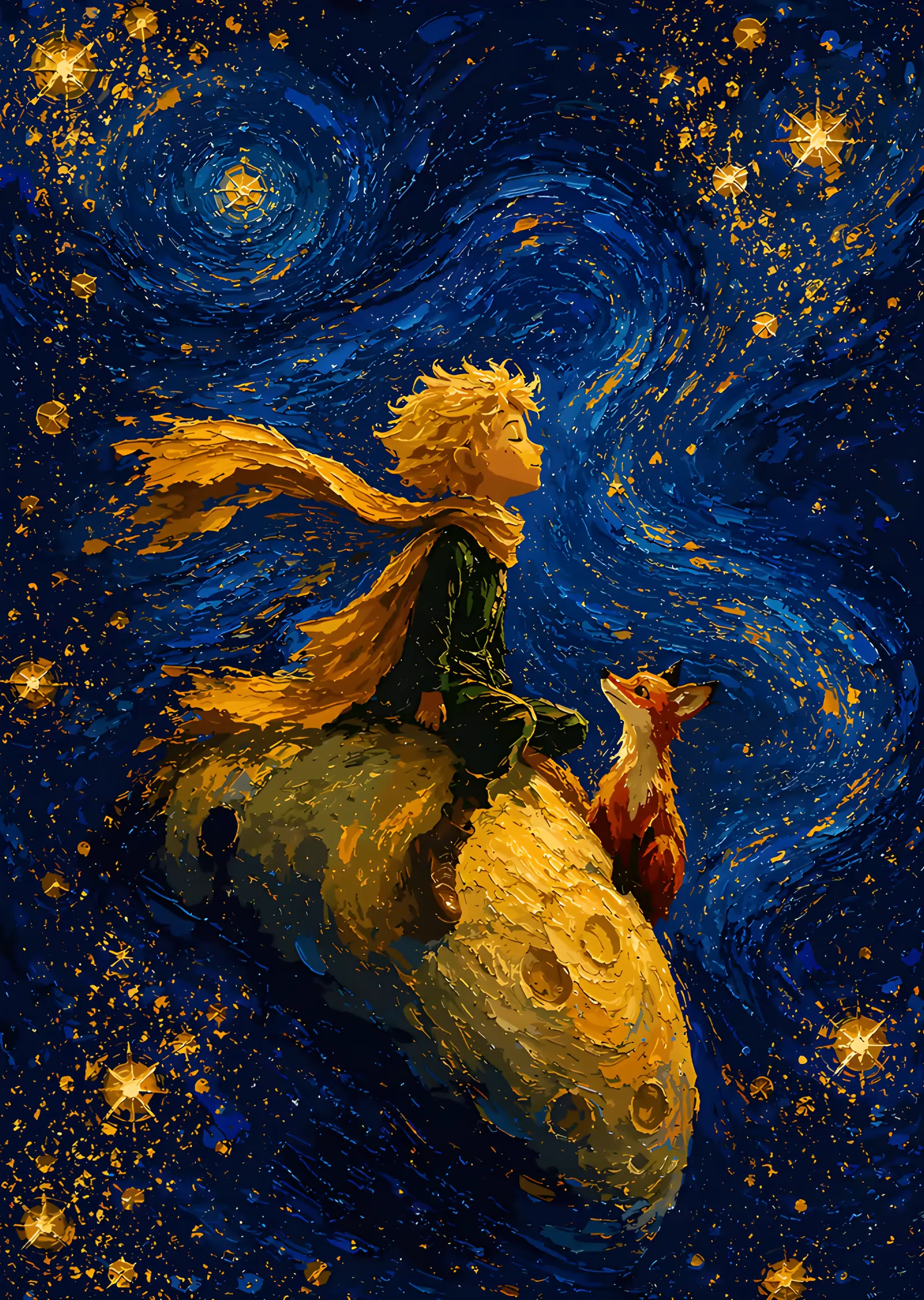 The Little Prince - Altın Atkı ve Yıldızlar metal tablo