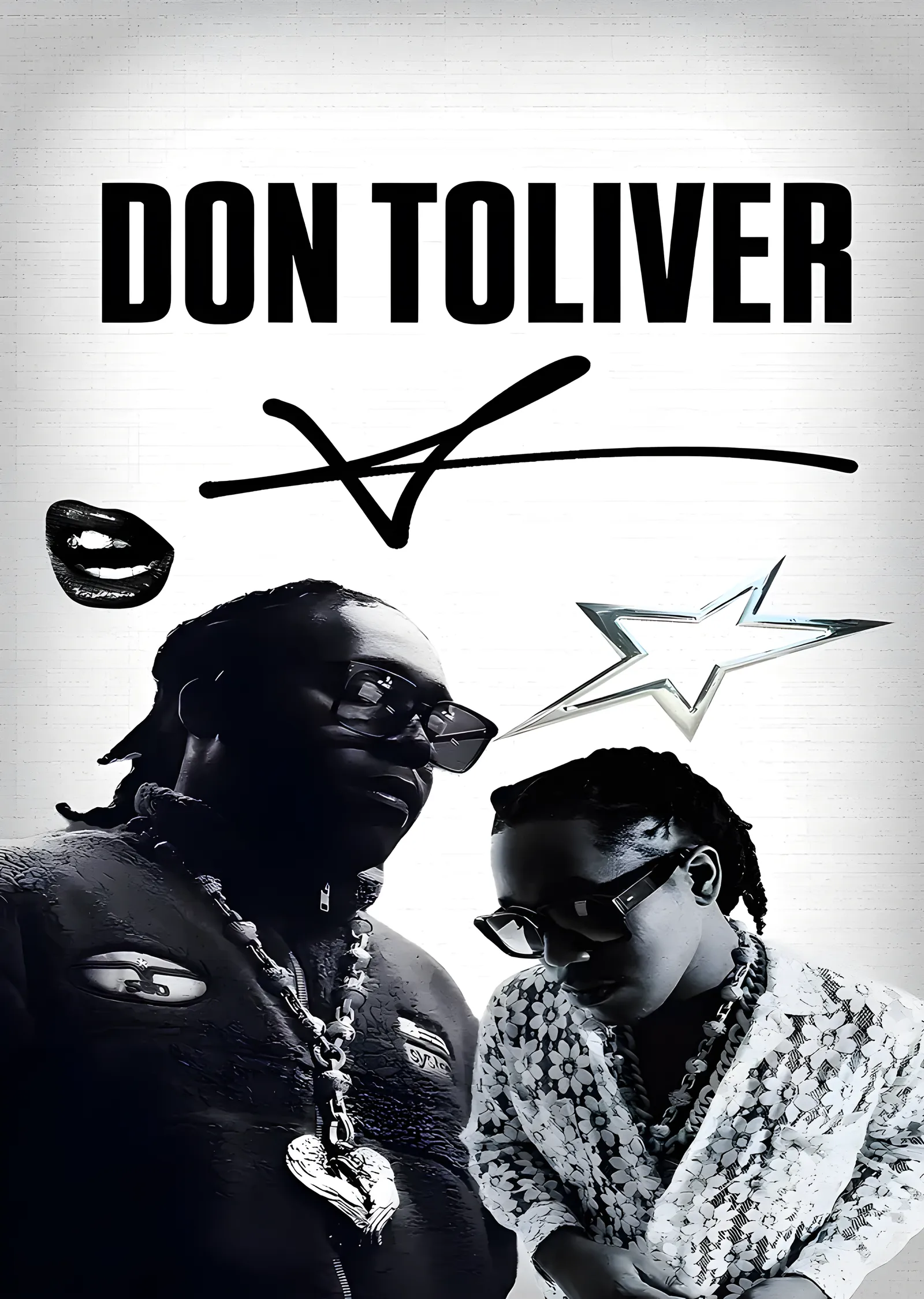 Don Toliver - Siyah Beyaz İkili Kare metal tablo