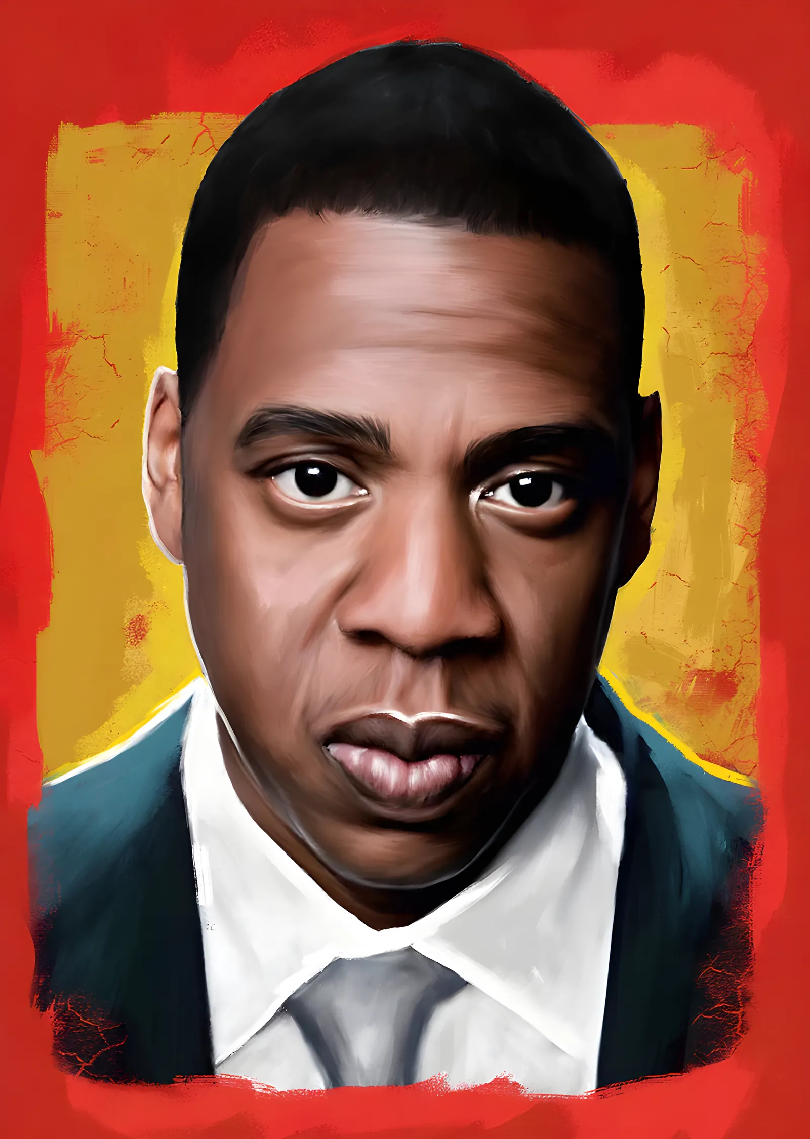 Jay-Z - Kırmızı Sarı Zeminde Portre metal tablo