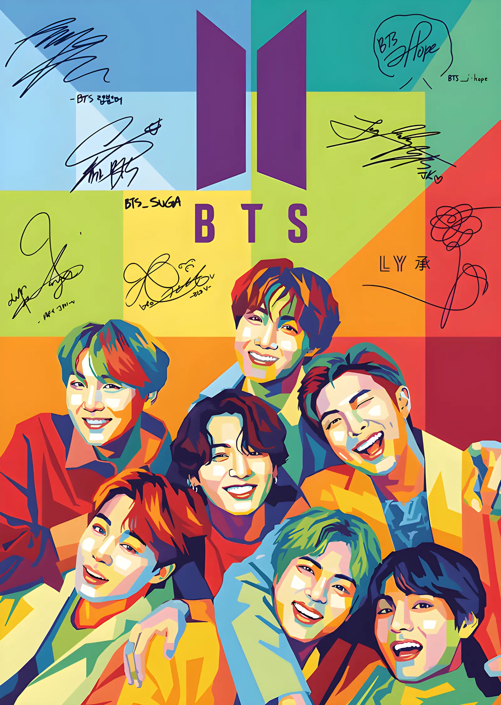 BTS - Renkli Grup Portresi metal tablo