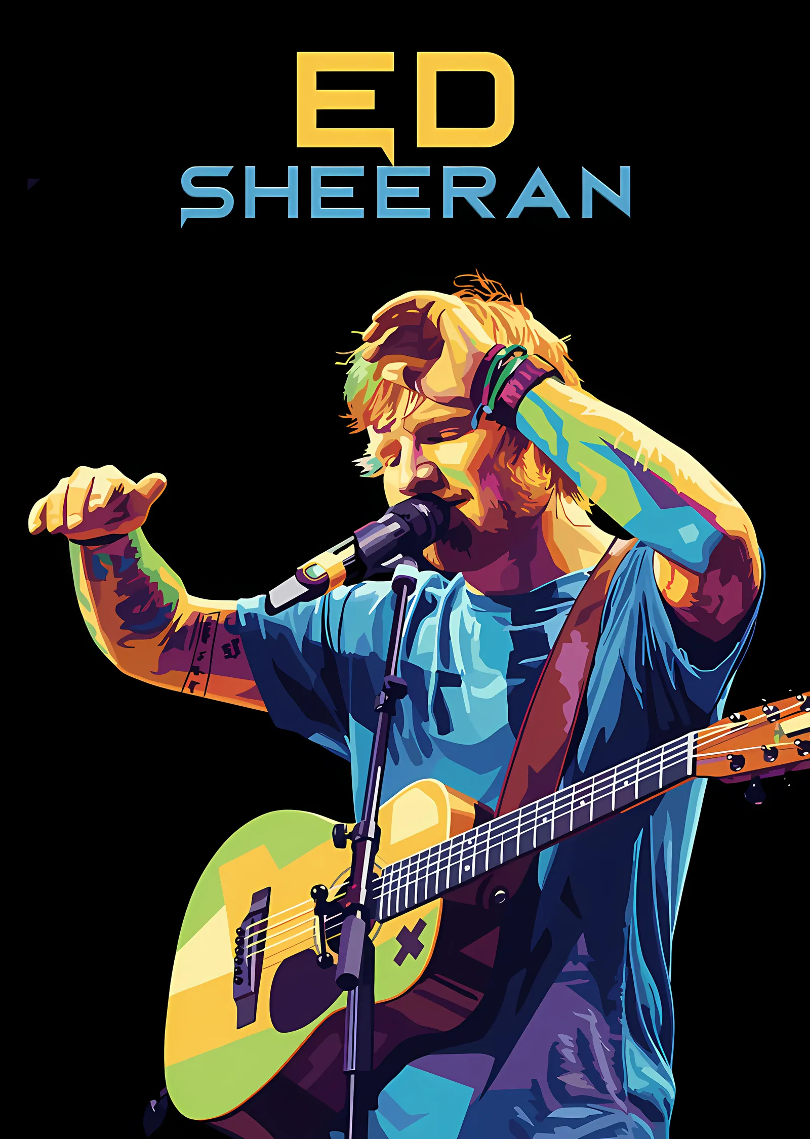 Ed Sheeran - Renk Bloklu Sahne Portresi metal tablo