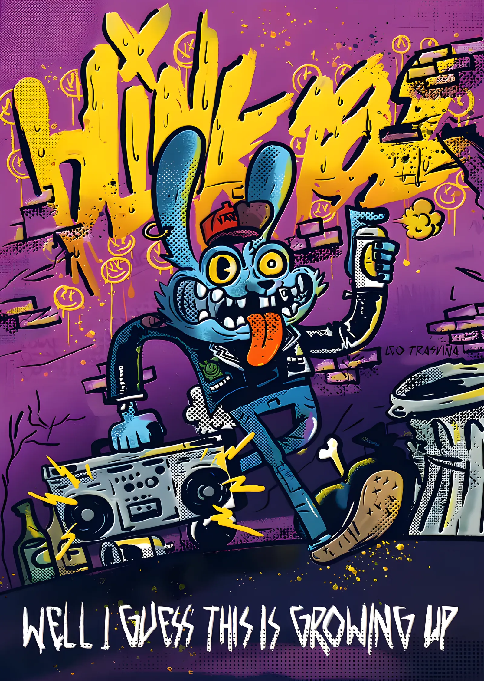 Blink-182 - Boombox'lı Tavşan Grafitisi metal tablo