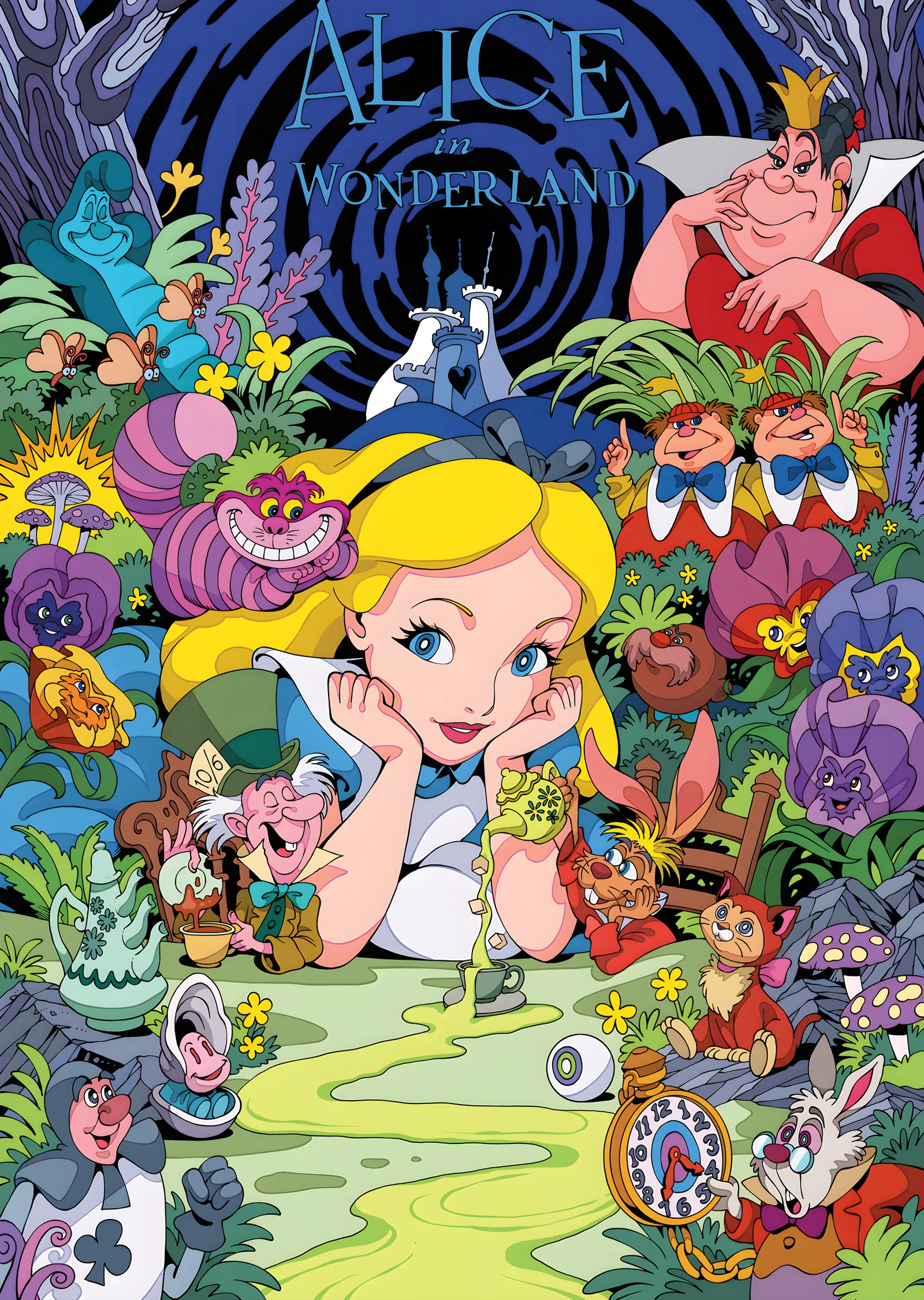 Alice in Wonderland - Renkli Masal Kalabalığı metal tablo