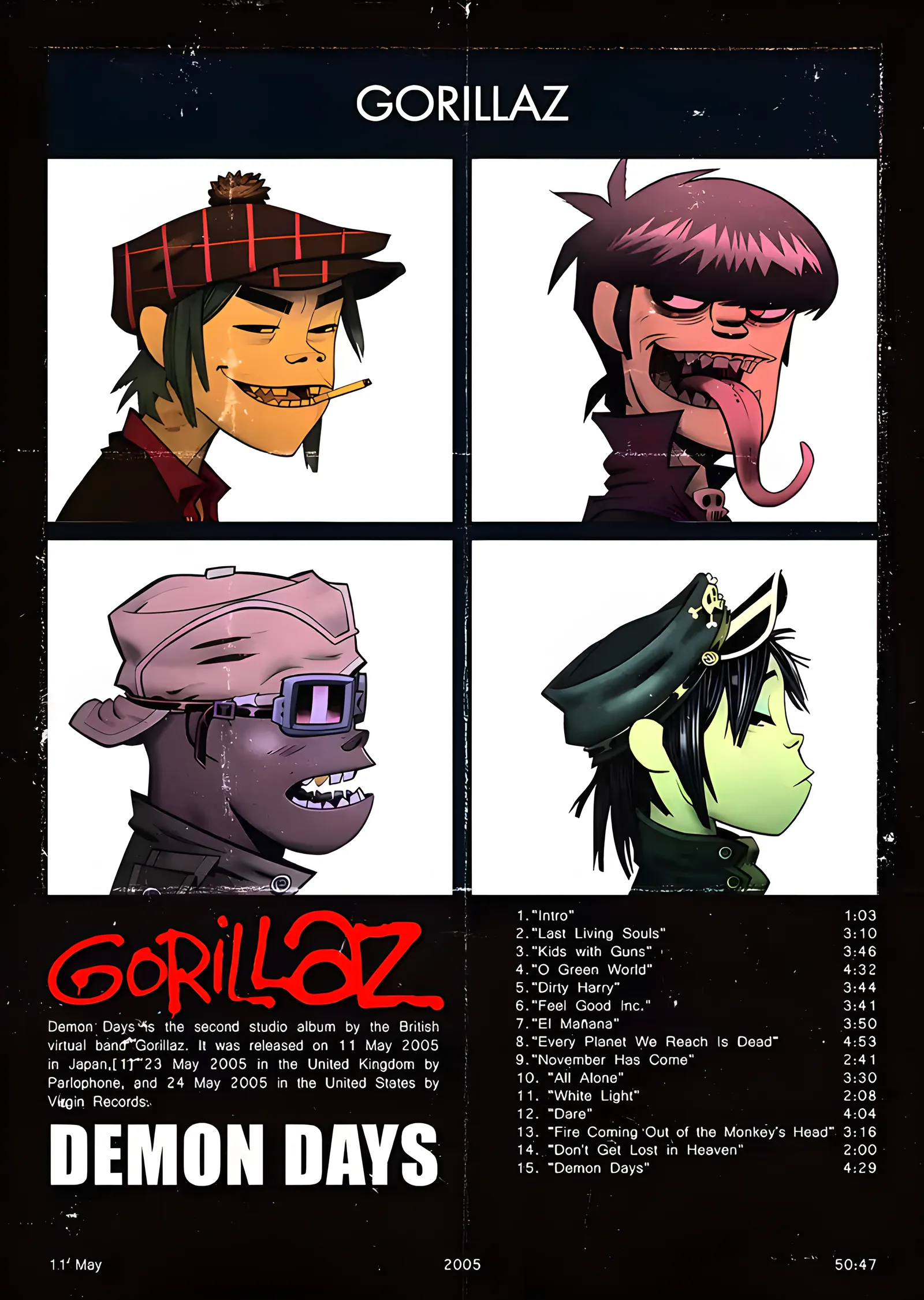 Gorillaz - Demon Days metal tablo