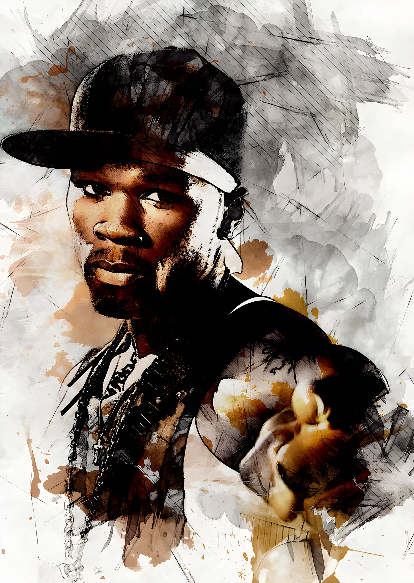 50 Cent - Karakalem Portre metal tablo