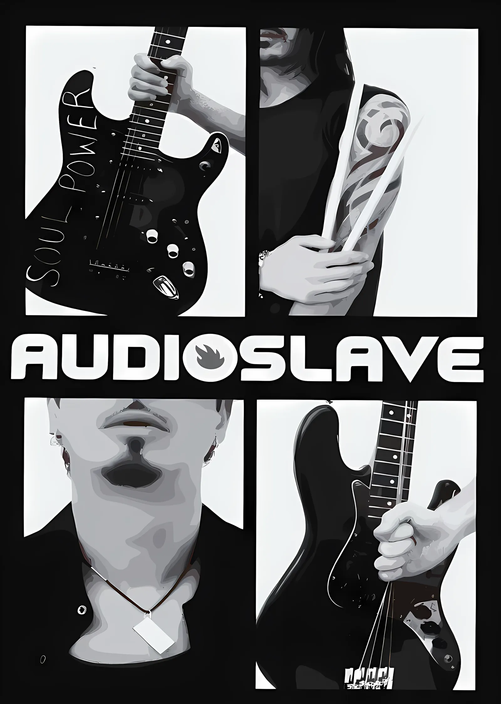 Audioslave - Dört Panelli Grup Afişi metal tablo