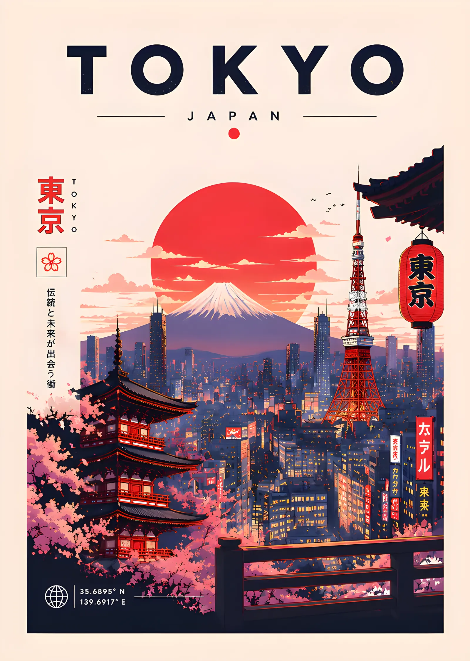 Tokyo - Kızıl Güneş metal tablo