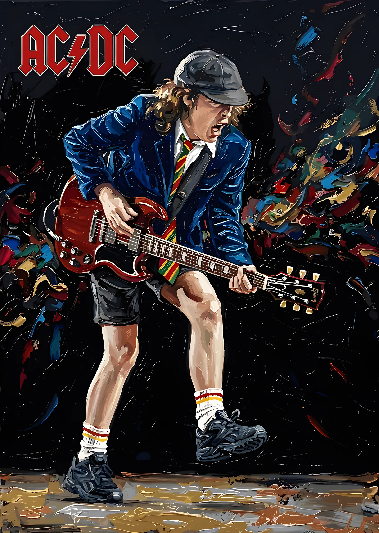 AC/DC - Angus Young Sahnede Gitar metal tablo
