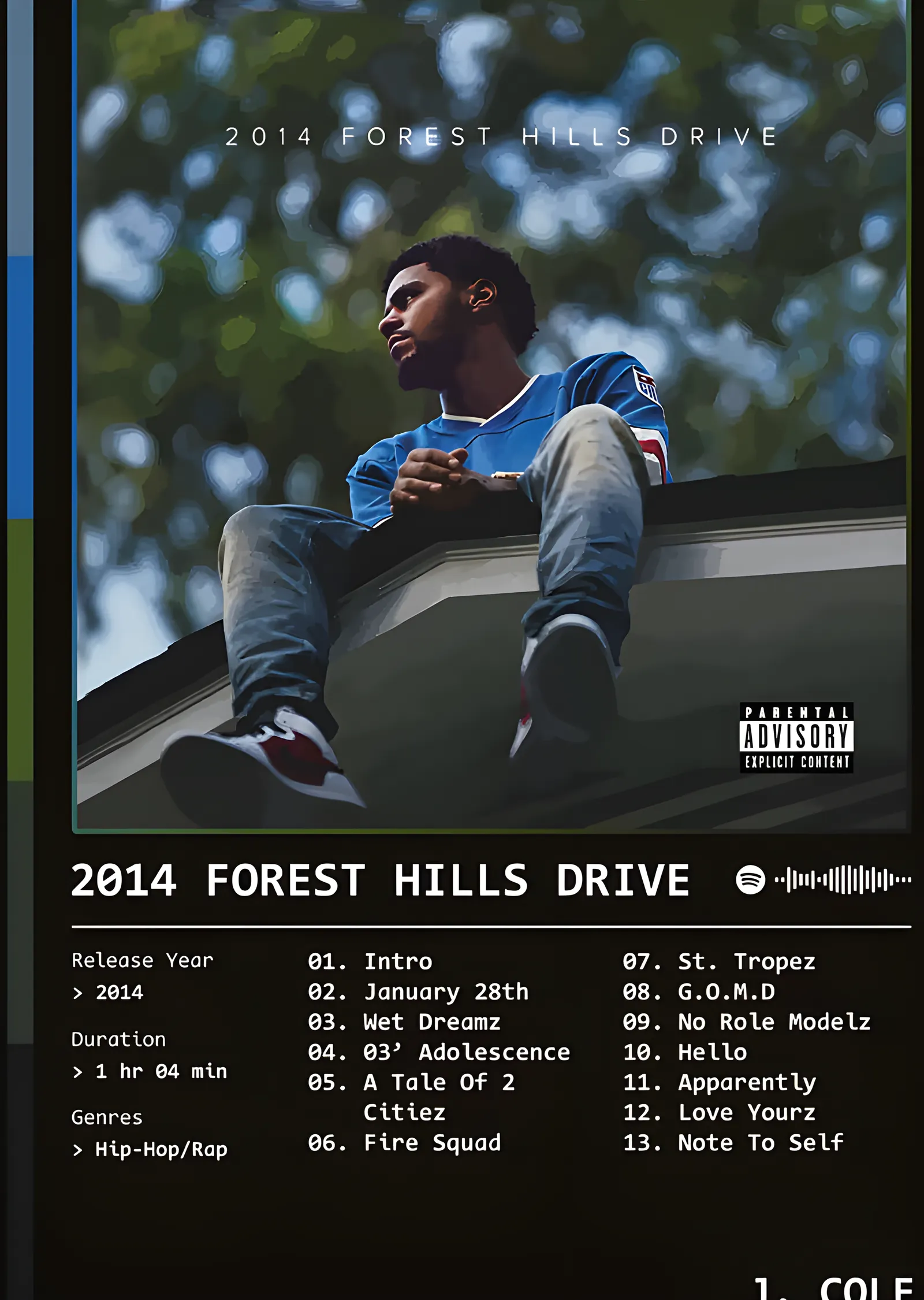 J. Cole - 2014 Forest Hills Drive metal tablo