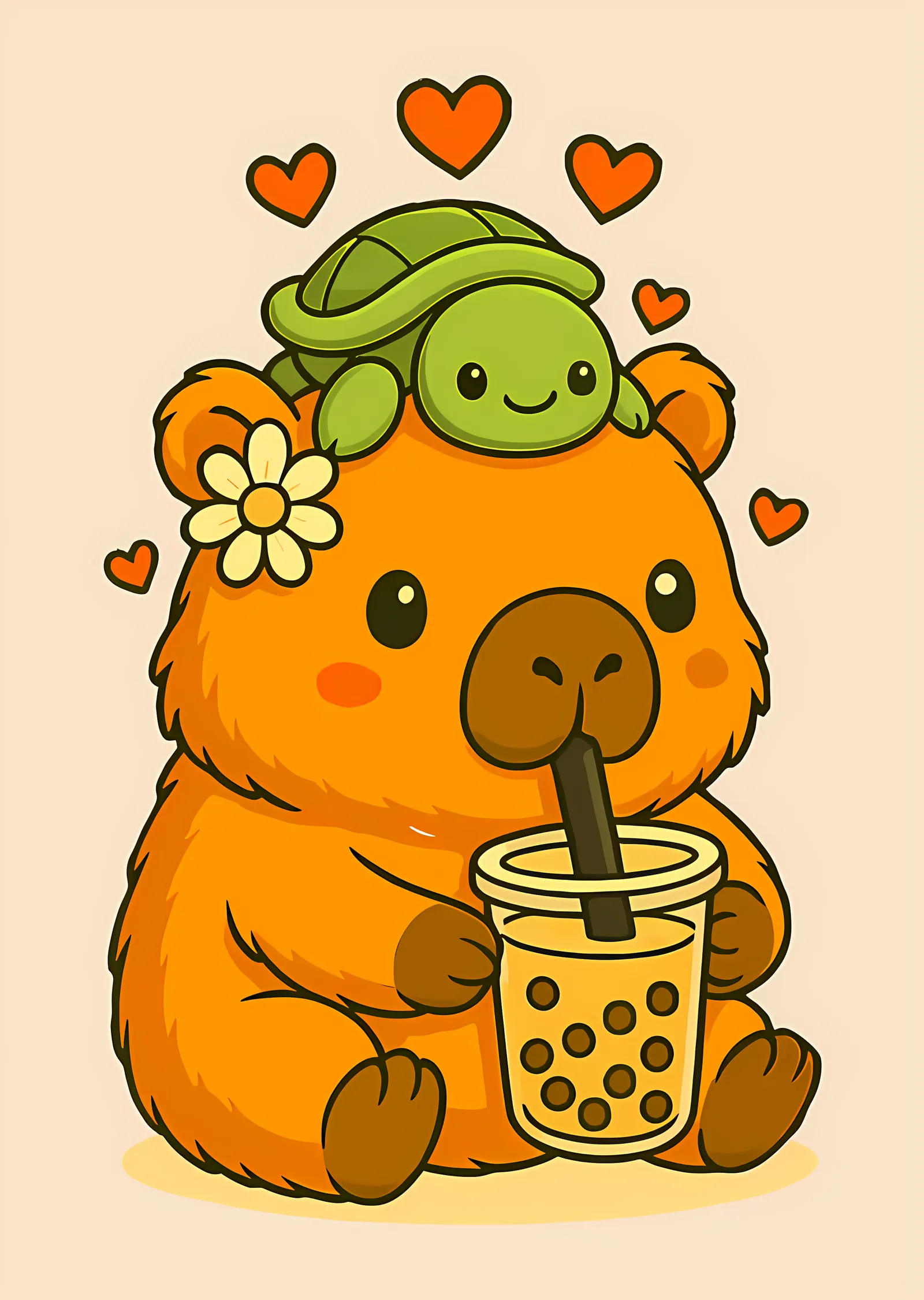 Kapibara ve Bubble Tea metal tablo
